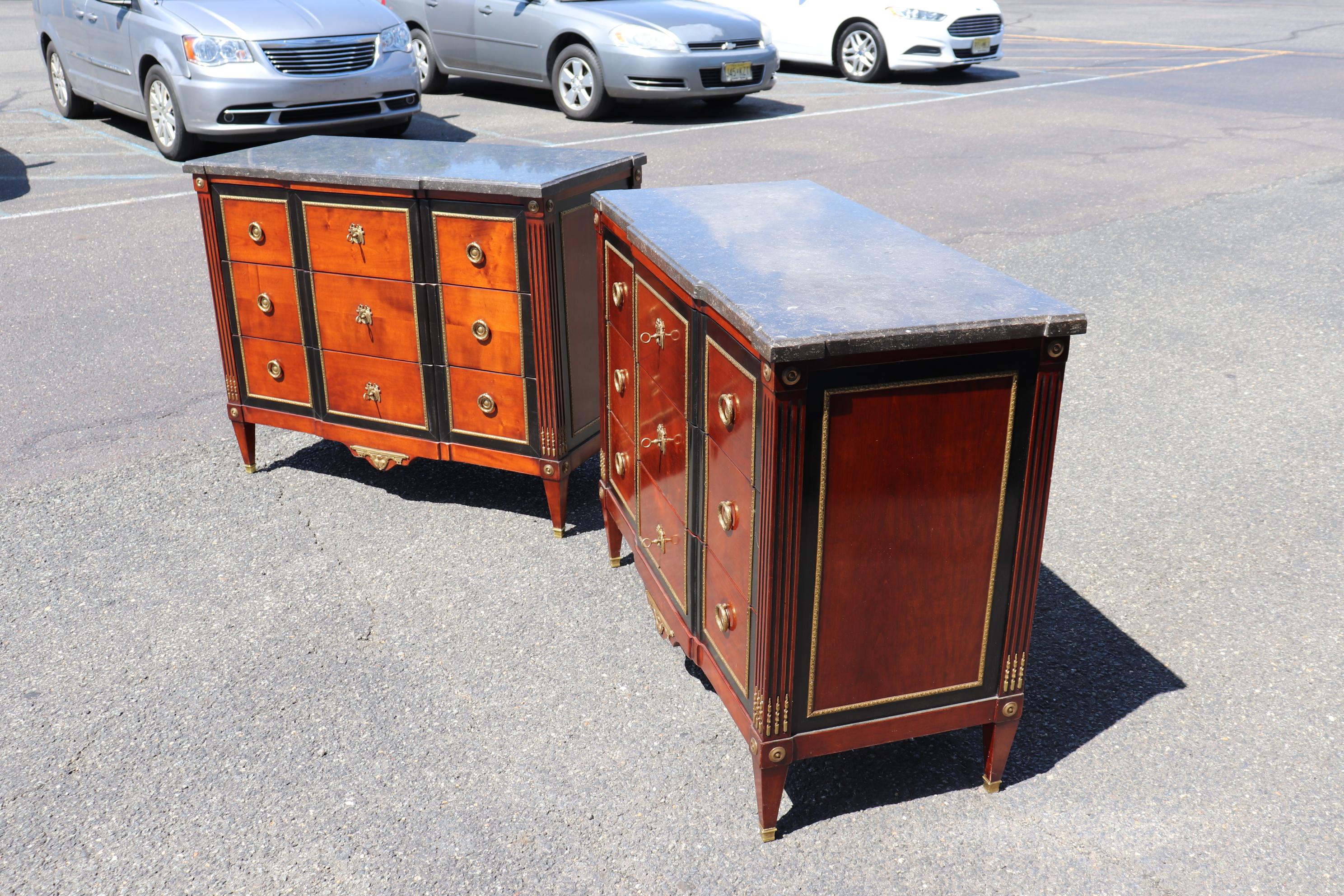 Contemporary Pair Hand-Made Custom French Bronze Mounted Cherry and Ebonized Commodes For Sale
