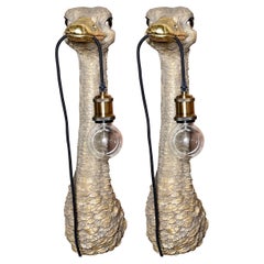 Pair Hand-Made Gilt-Wood Ostrich Wall Sconces