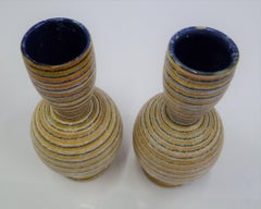 Handmade Italian Modern Striped Pottery Vases Retailed by Guildcraft 1960s, Pair