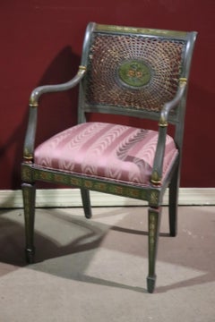 Coppia di poltrone con schienale a canne dipinte a mano in stile Adams