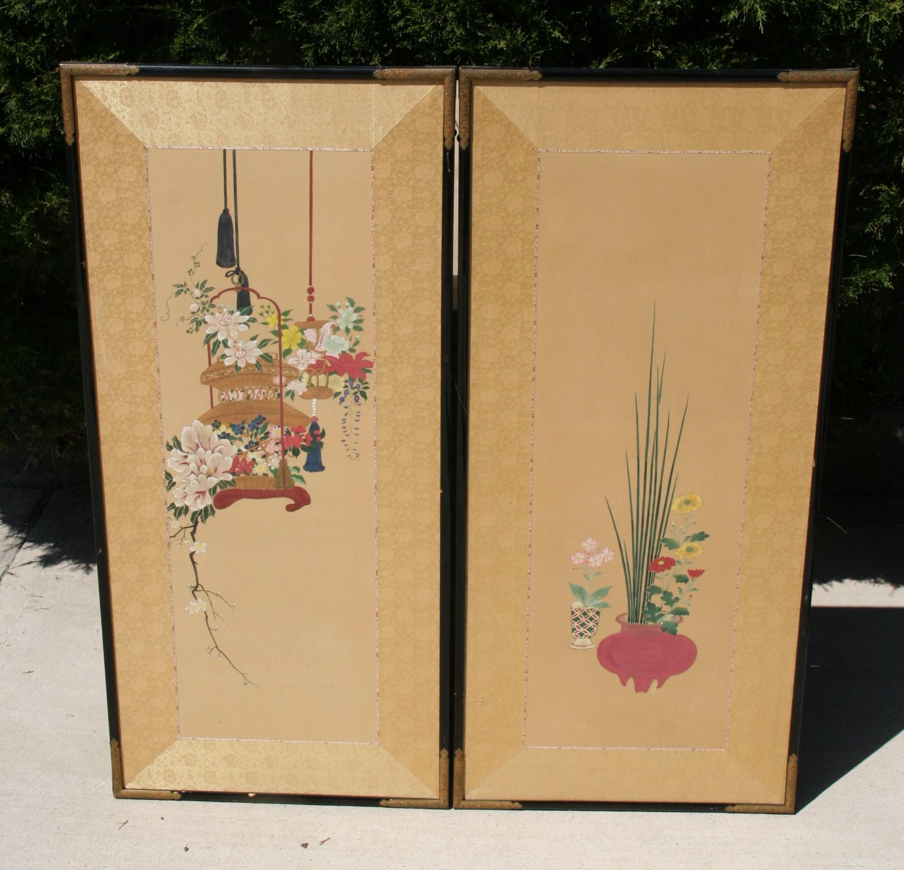 3-500 pair hand painted Japanese  panels/screens
Measures: Individual panel 20.5 x 44
Together 41 x 44