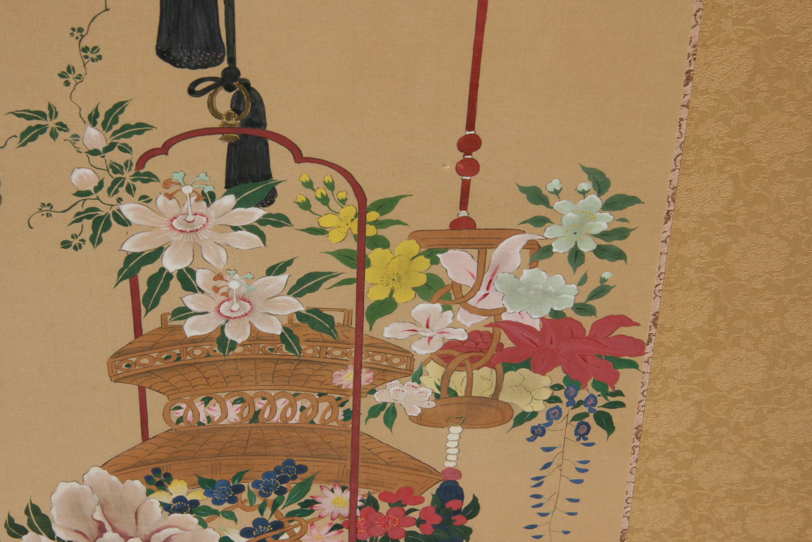 Pair Hand Painted Japanese  Panels/Screens For Sale 1