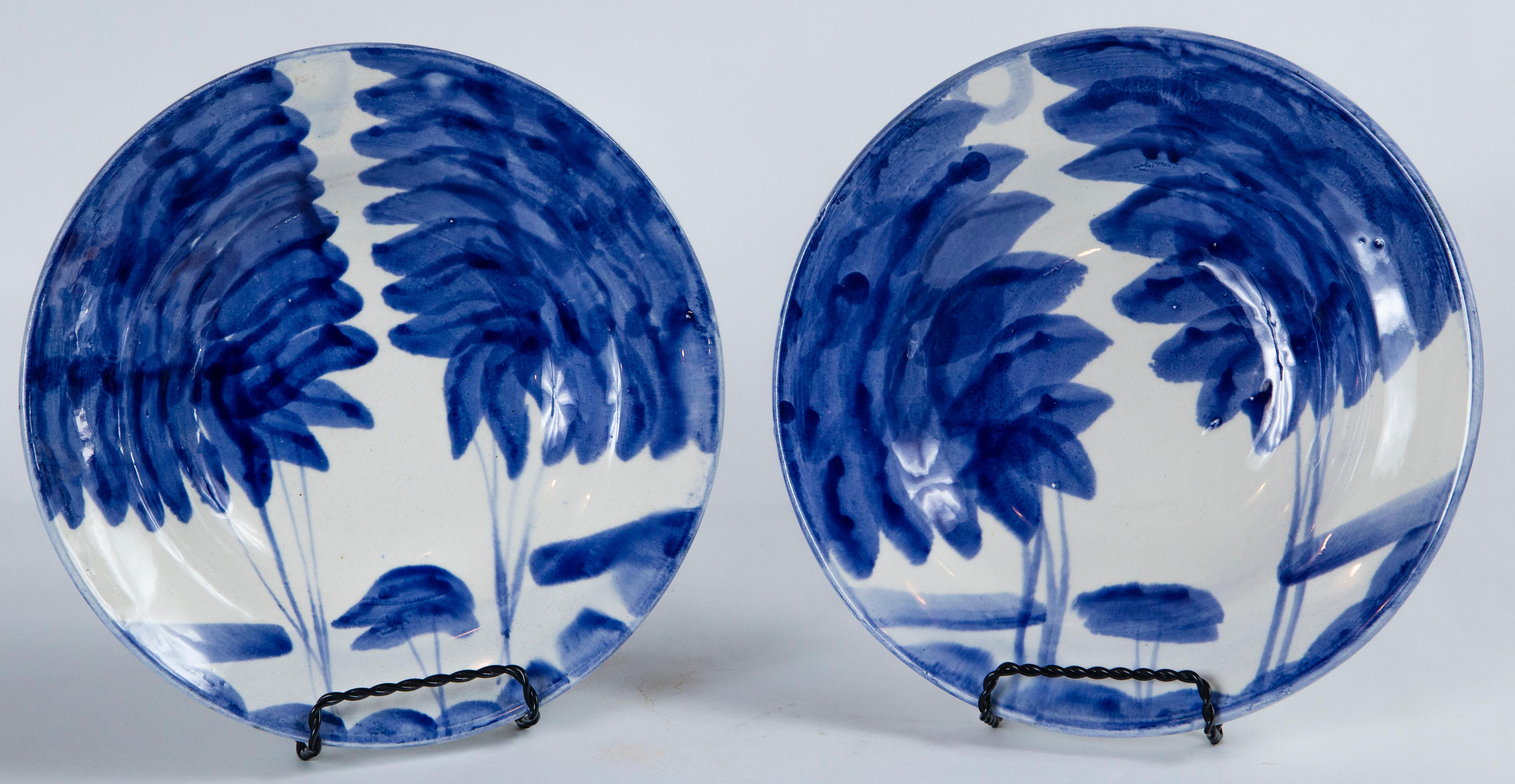 European Pair of Hand Painted Blue and White Ceramic Bowls, Europe, Mid-20th Century