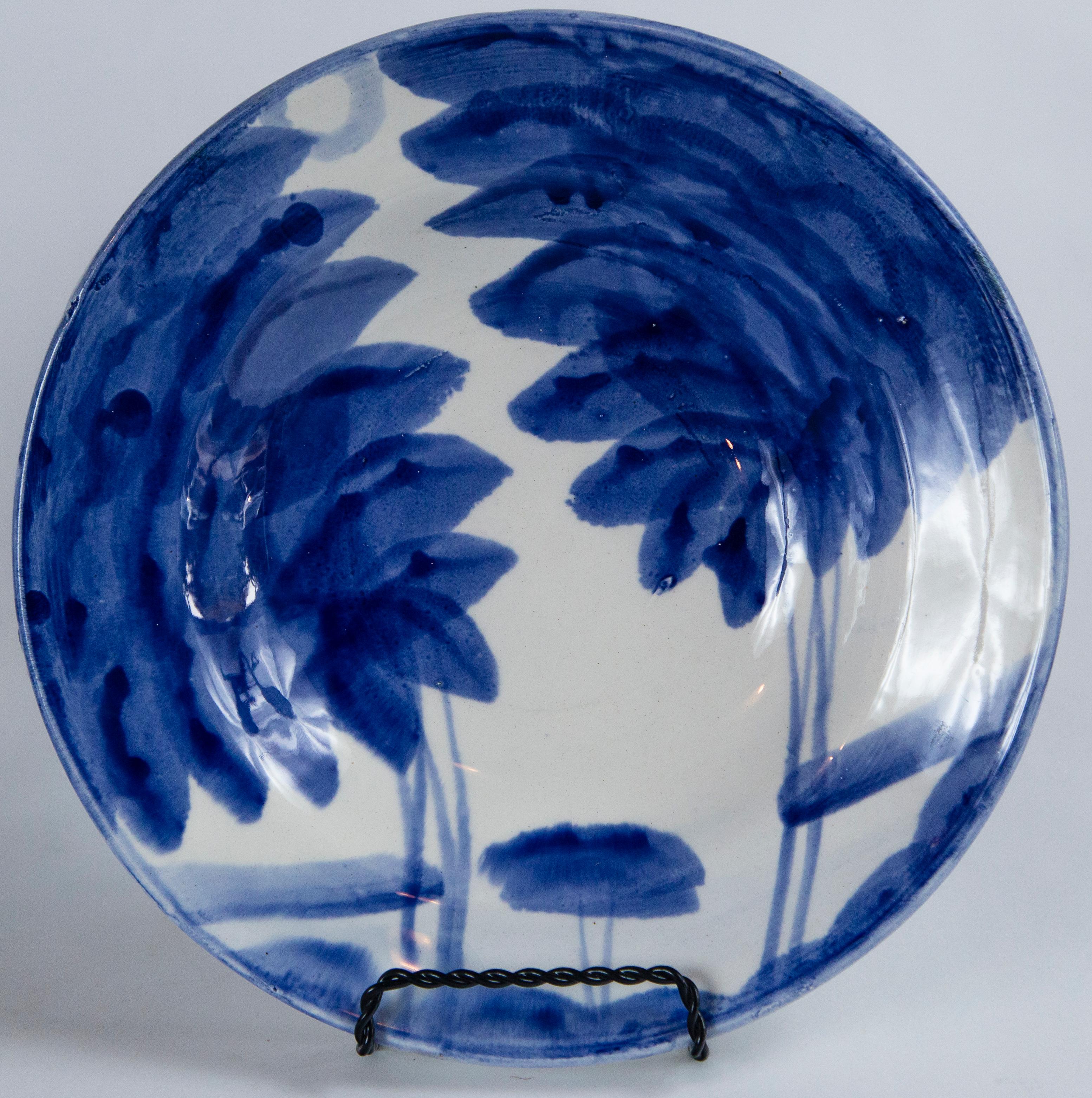 Pair of Hand Painted Blue and White Ceramic Bowls, Europe, Mid-20th Century In Good Condition In Chappaqua, NY