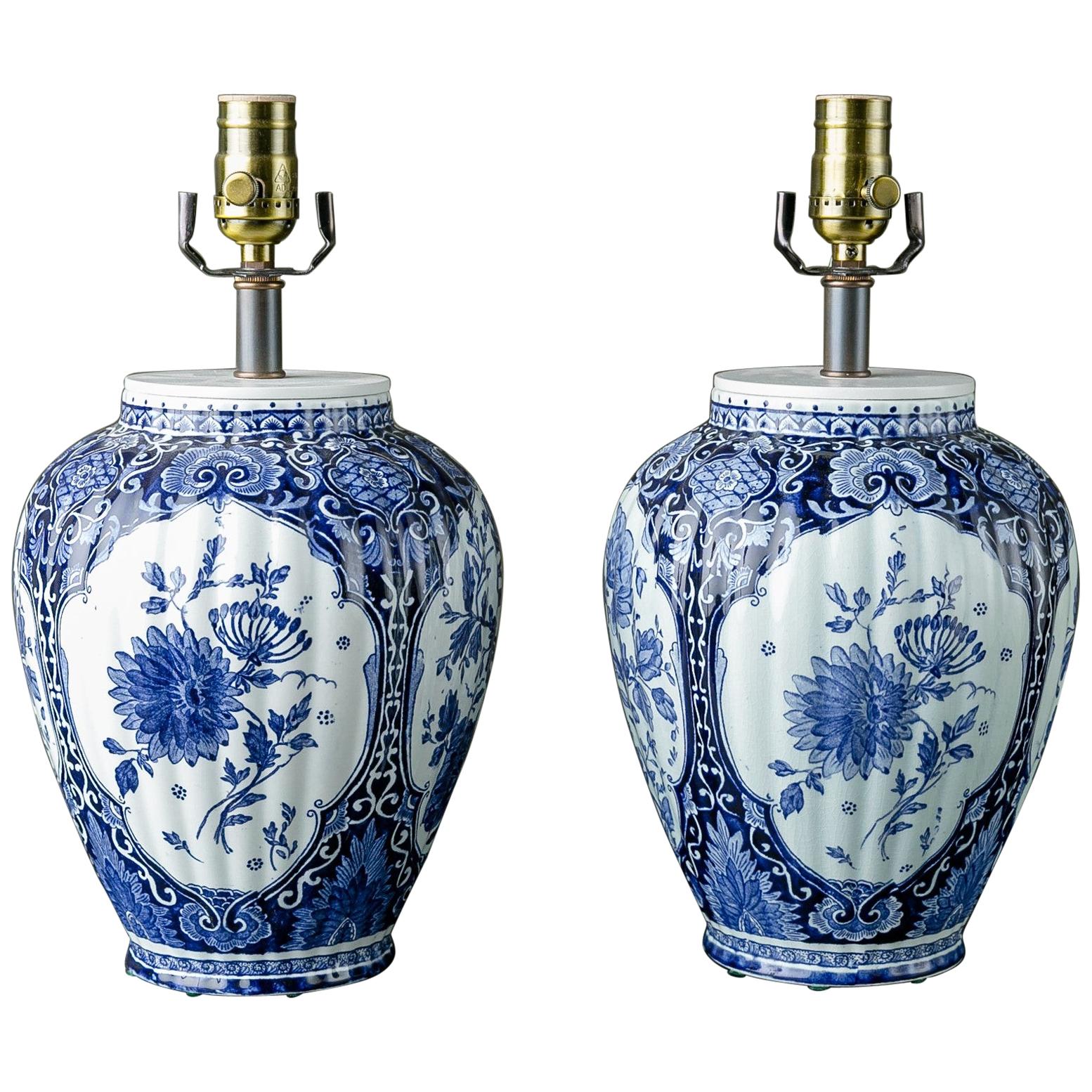 Pair of Hand Painted Blue and White Delft Table Lamps