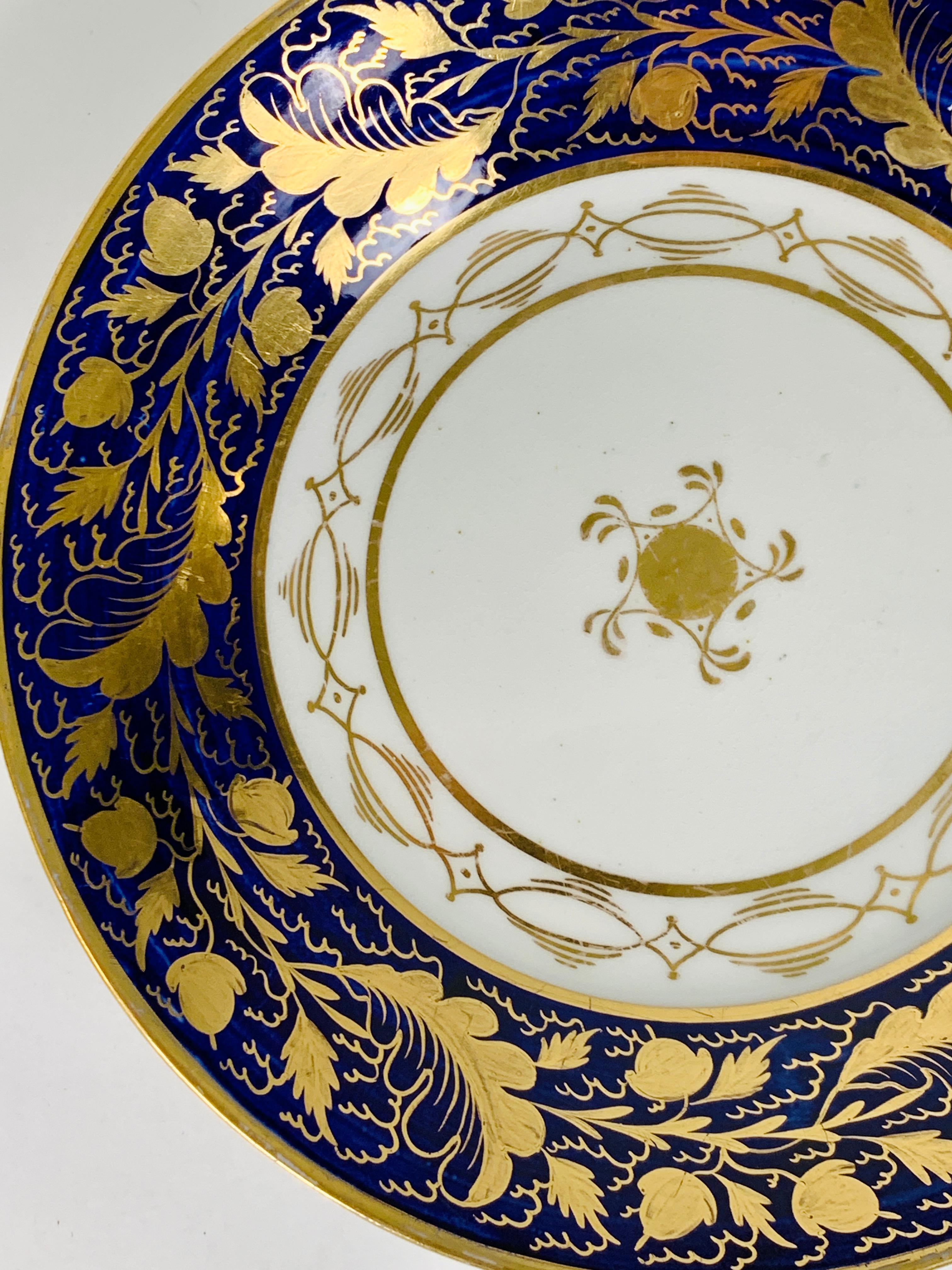 English Pair Hand-Painted Blue & Gold Antique Porcelain Dishes, Late 18th Century c-1790