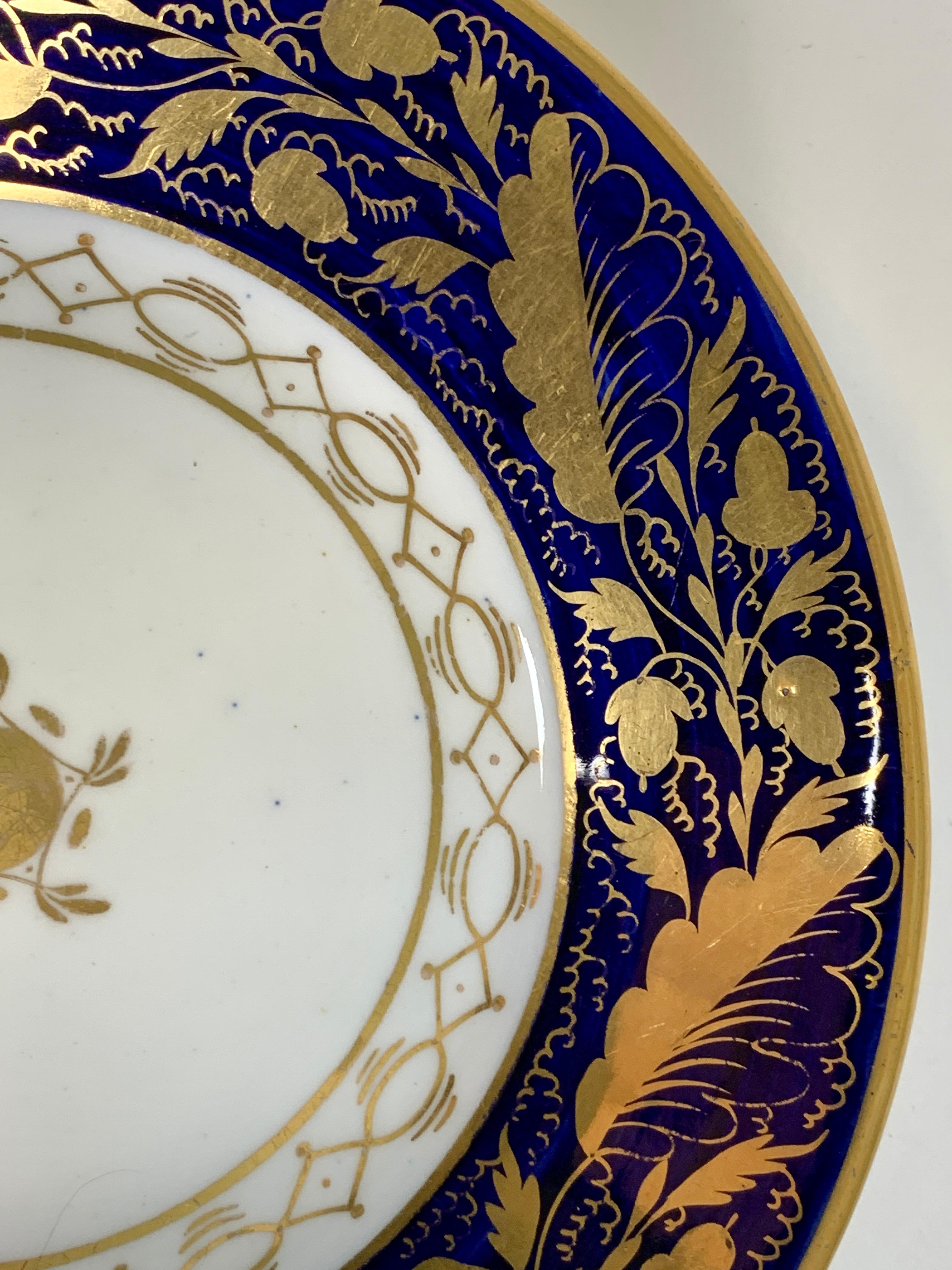 Pair Hand-Painted Blue & Gold Antique Porcelain Dishes, Late 18th Century c-1790 In Excellent Condition In Katonah, NY