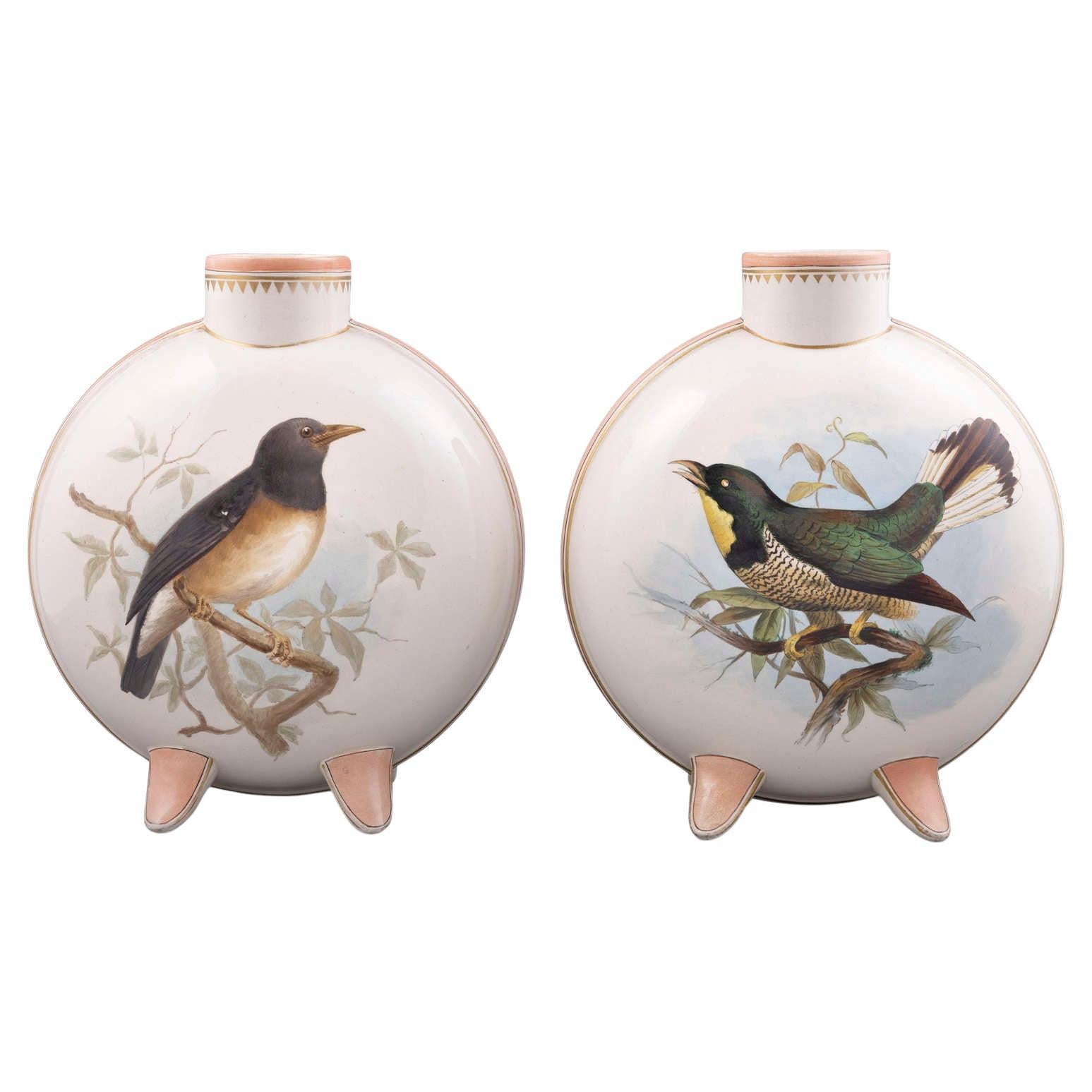 Pair Hand Painted English Moon Vases Circa 1870 Burslem Stamp – Crystal Palace For Sale
