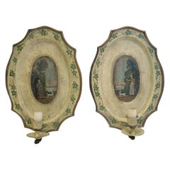 Pair of Hand Painted English Regency Style "Tole" Sconces