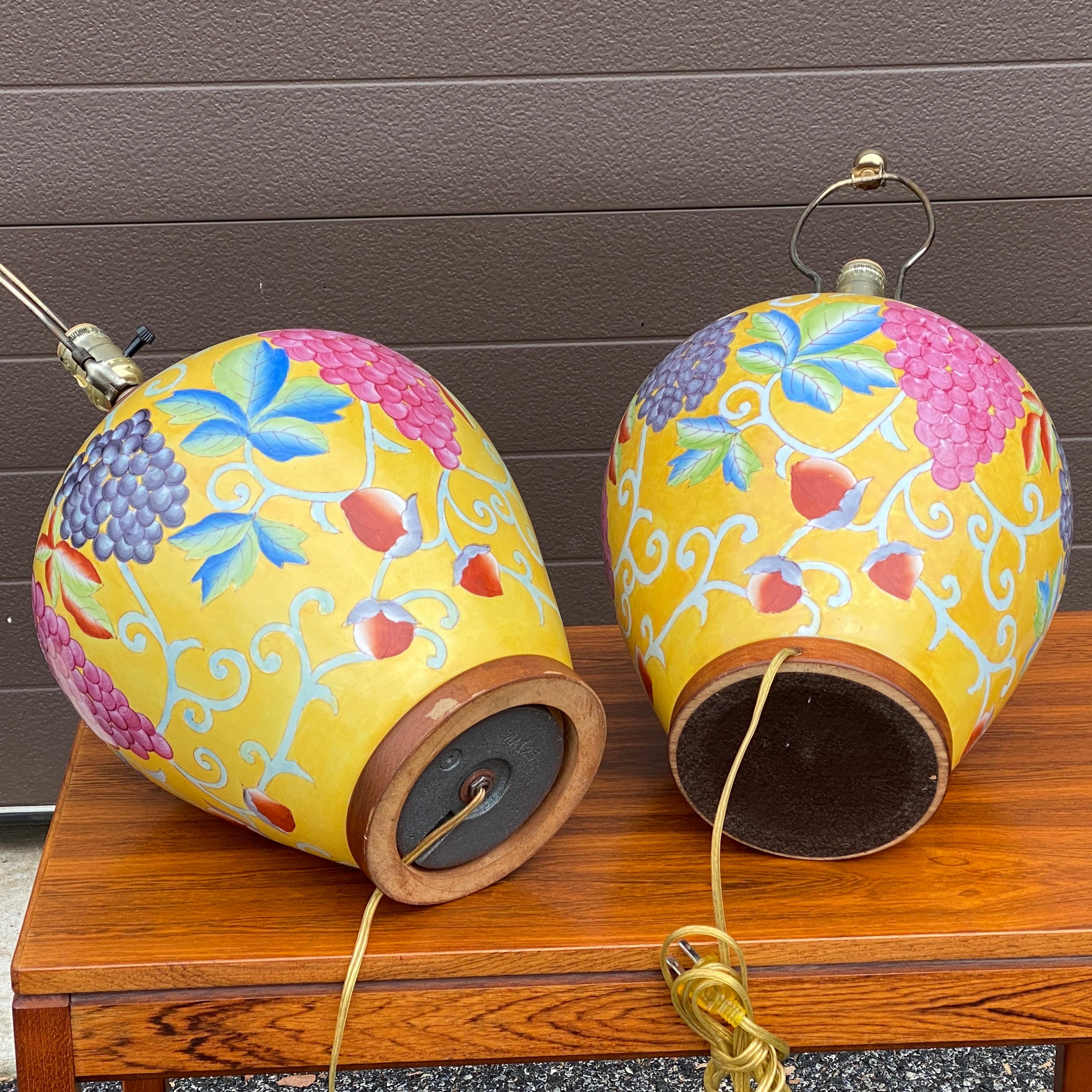 Pair Hand Painted Fruit Motif Table Lamps by Tyndale of Chicago For Sale 4