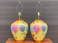 Pair Hand Painted Fruit Motif Table Lamps by Tyndale of Chicago