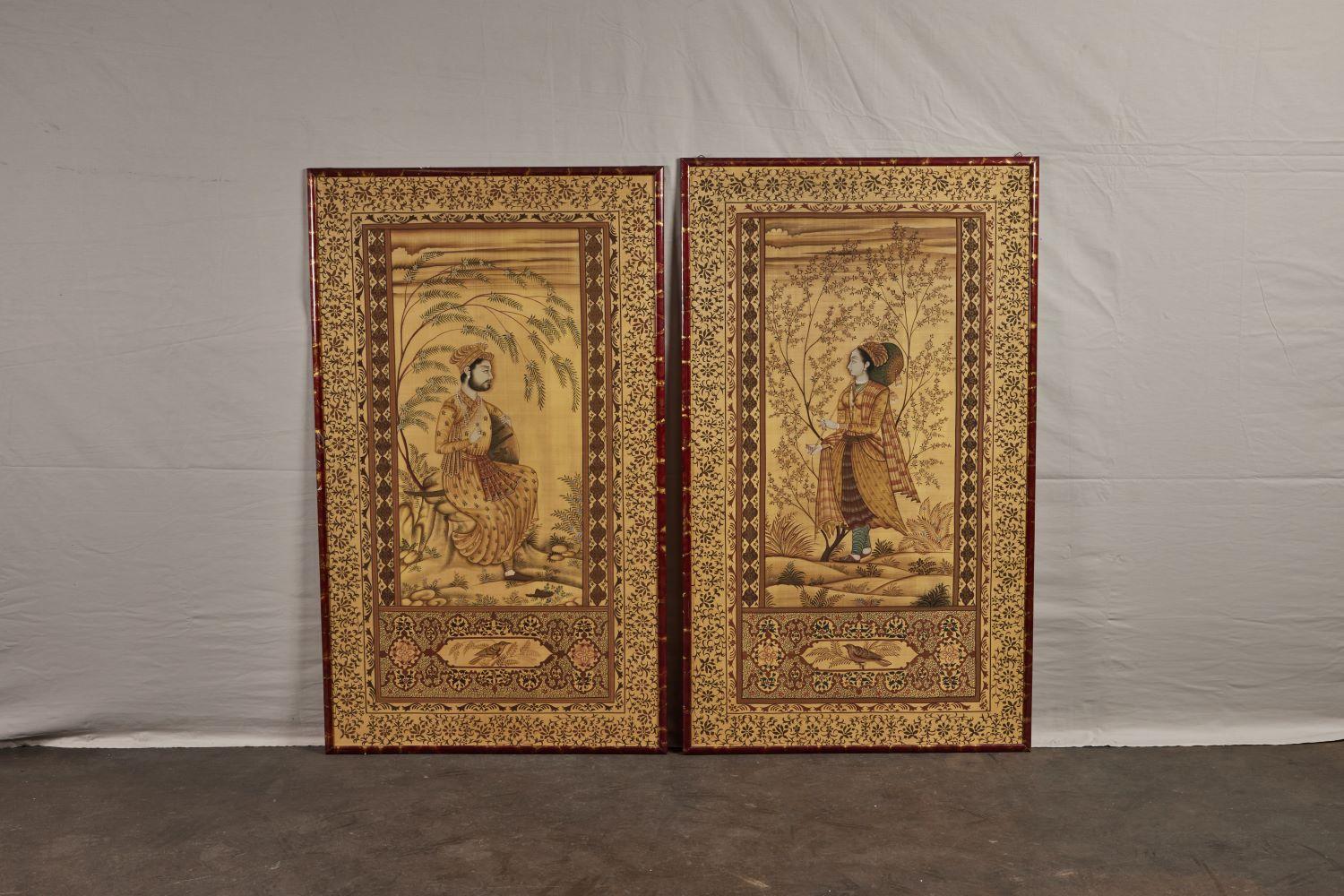 Pair Hand-Painted Indian Portait Panels from the 20th Century.