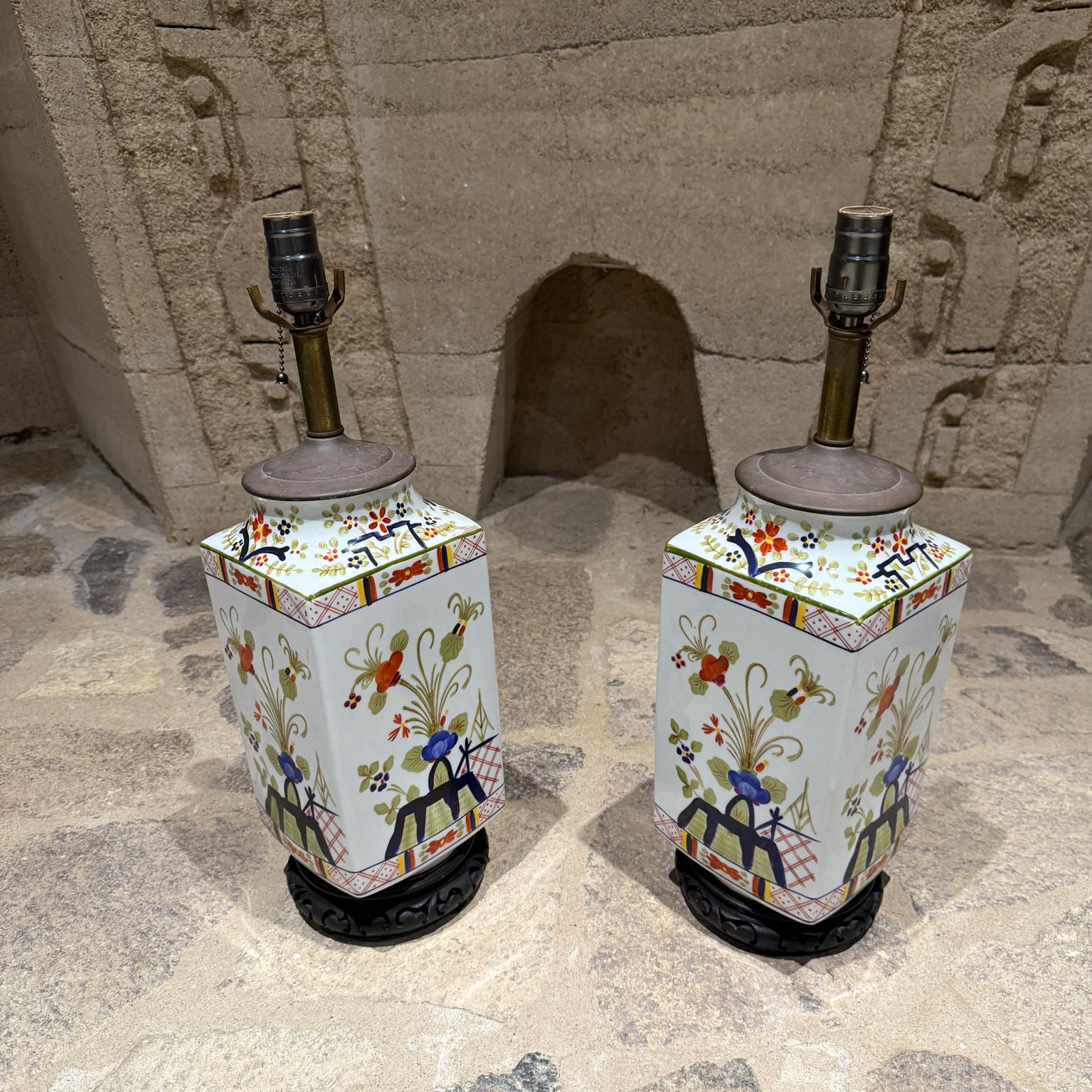 Hand-Painted Pair Hand Painted Porcelain Chinese Lamps Kutani Revival For Sale