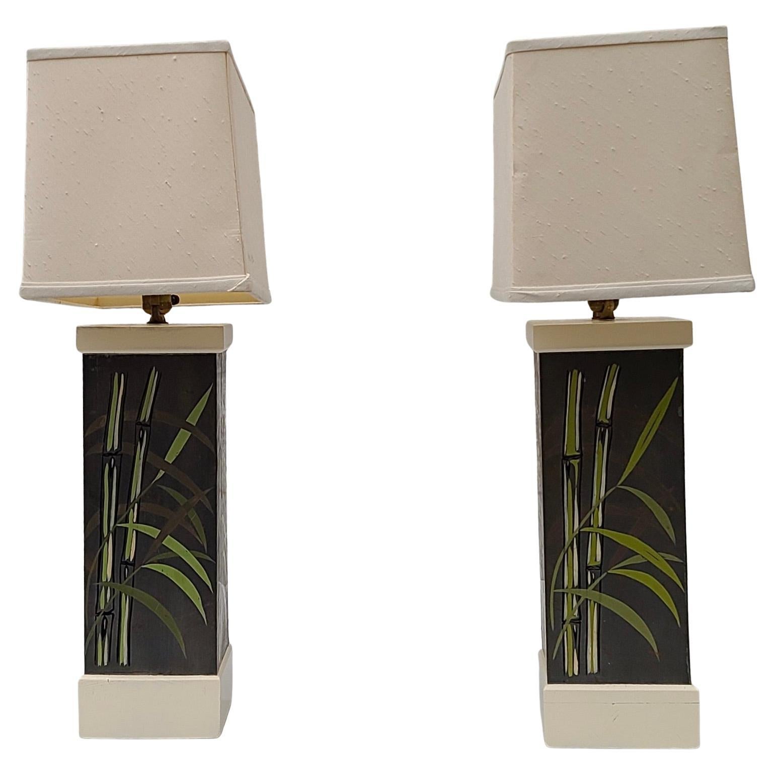 Métal Paire de lampes de table peintes à la main dans le style de Paul Frankl en vente