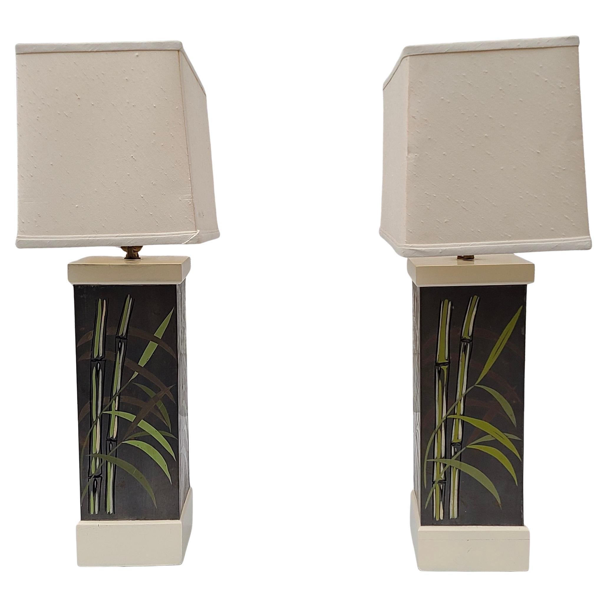 Paire de lampes de table peintes à la main dans le style de Paul Frankl en vente 6