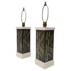 Pair Hand Painted Table Lamps in the Style of Paul Frankl