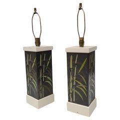 Pair Hand Painted Table Lamps in the Style of Paul Frankl