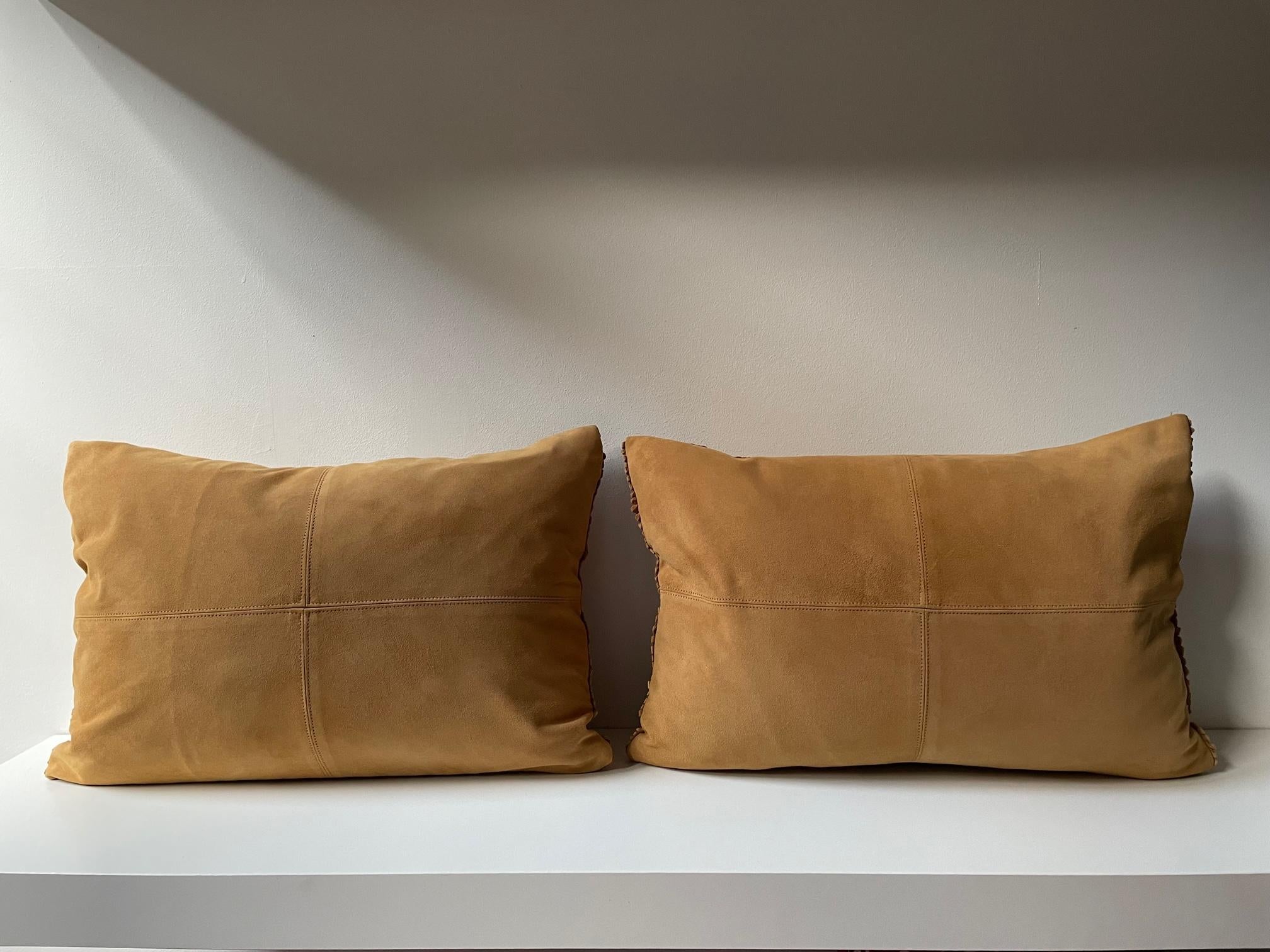 German Pair Hand Woven Suede Cushions Colour Ginger Oblong Shape  For Sale