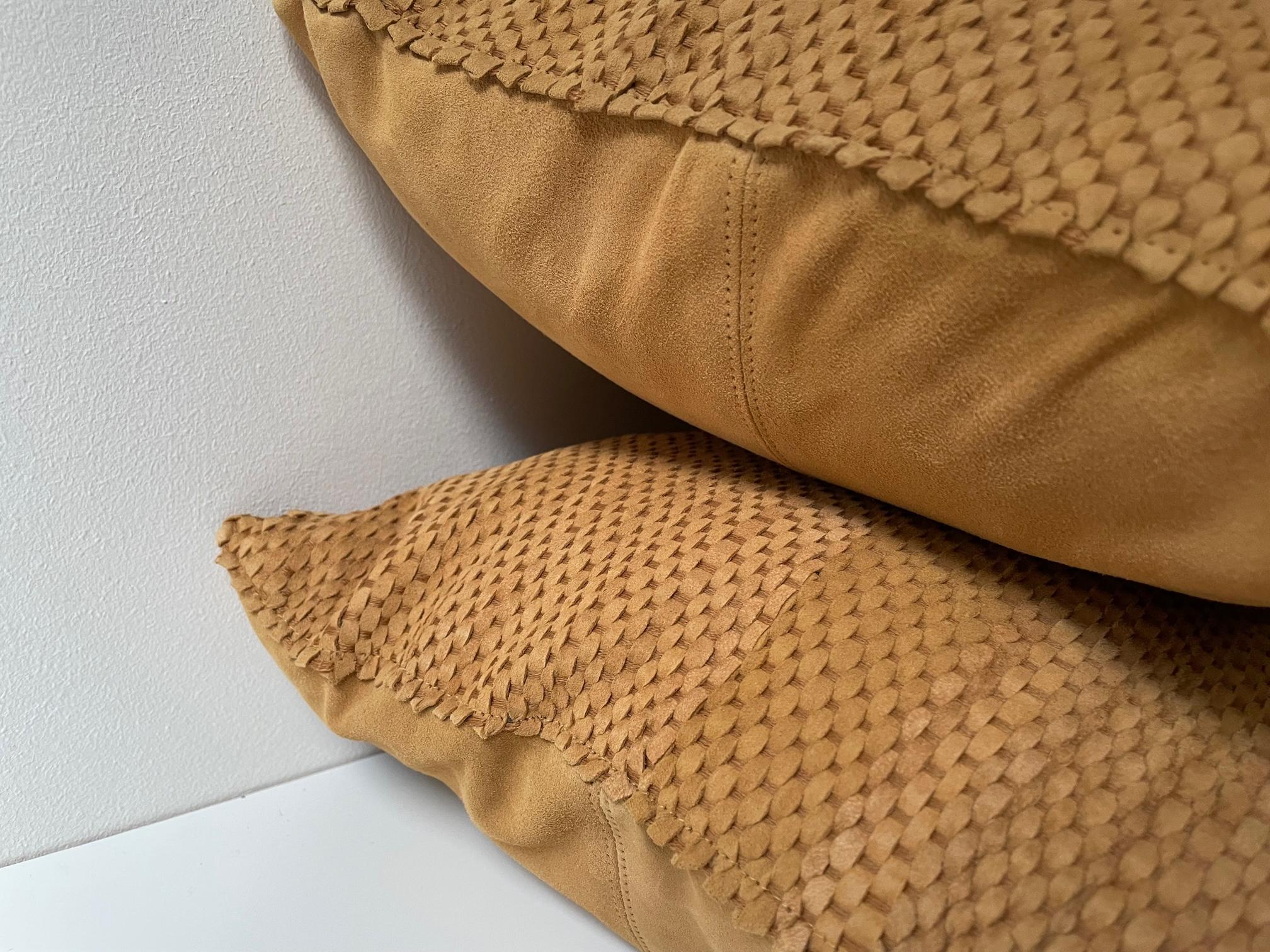 Hand-Woven Pair Hand Woven Suede Cushions Colour Ginger Oblong Shape  For Sale