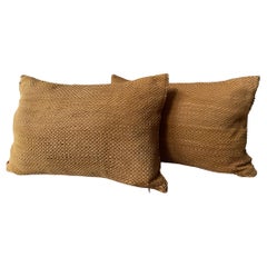 Pair Hand Woven Suede Cushions Colour Ginger Oblong Shape 
