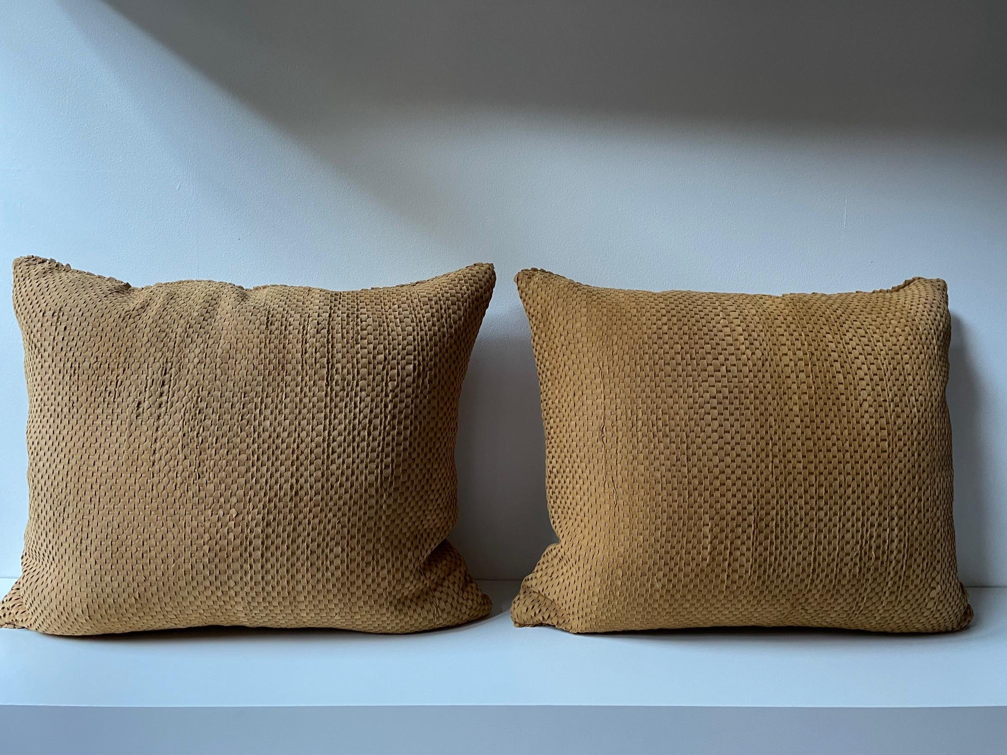 Hand woven Suede cushions colour GINGER, back side with Suede as shown on image, cushion size 43 x 38cm, silk lining, inner pad with new feathers.