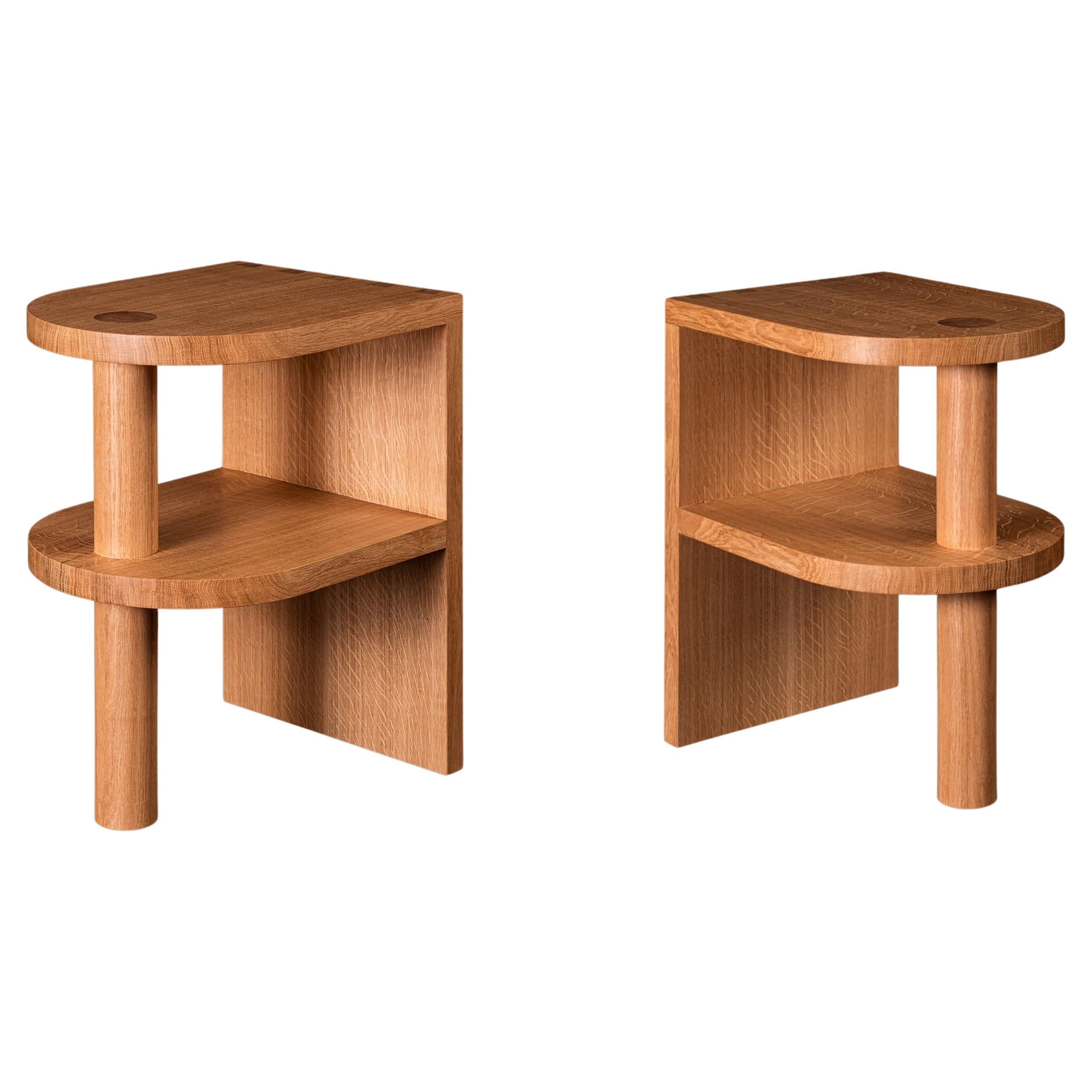 Pair Handcrafted English Oak Nightstands