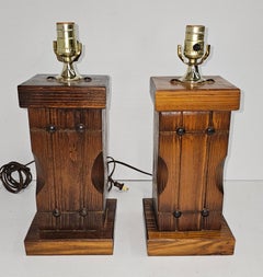 Pair Handcrafted Rustic Solid Pine Framhouse Style Lamps