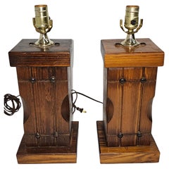 Pareja de lámparas rústicas artesanales de pino macizo estilo Framhouse