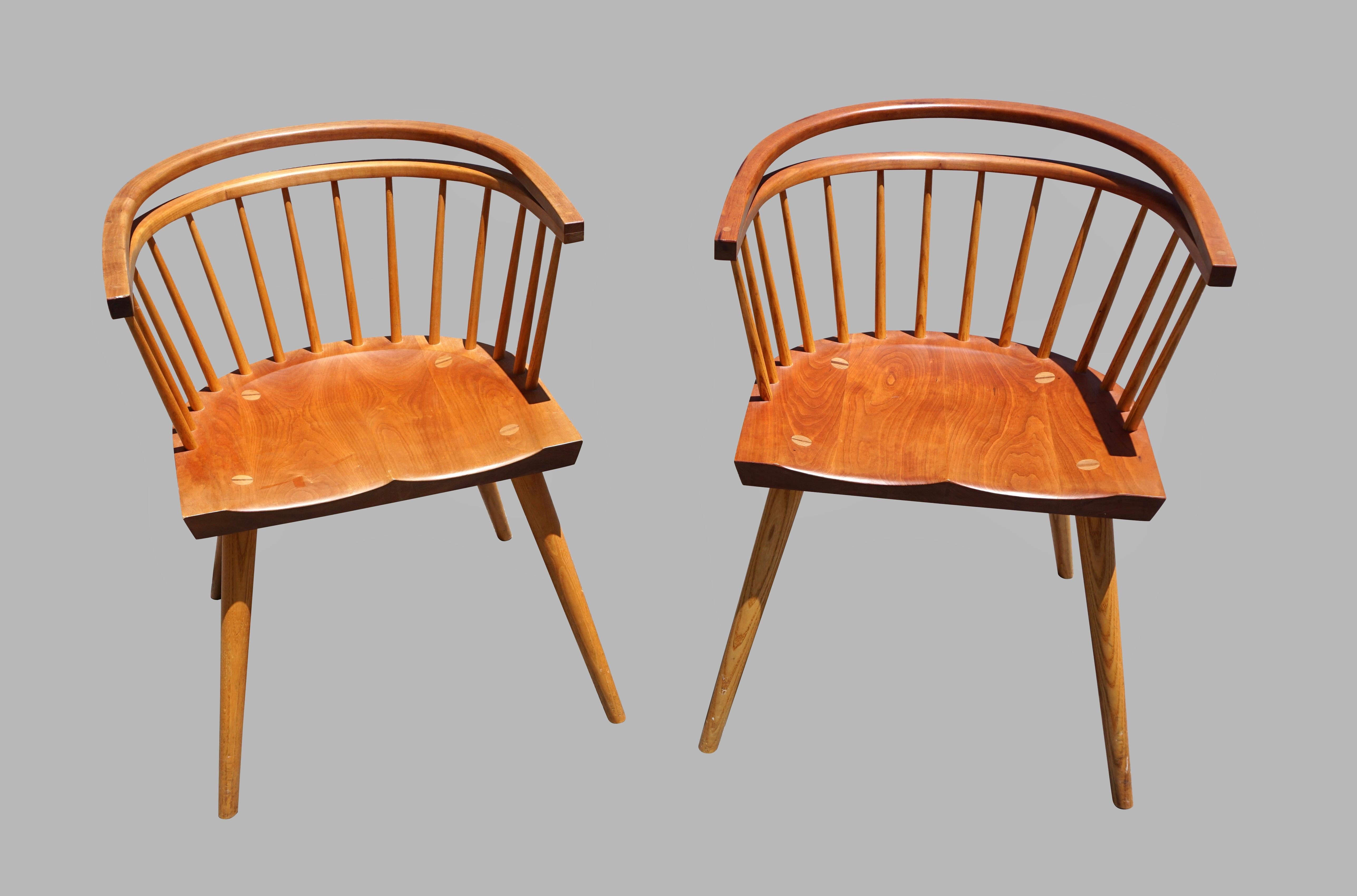 Modern Pair Handmade Cherry Stickback Armchairs by Thomas Moser Signed by Makers