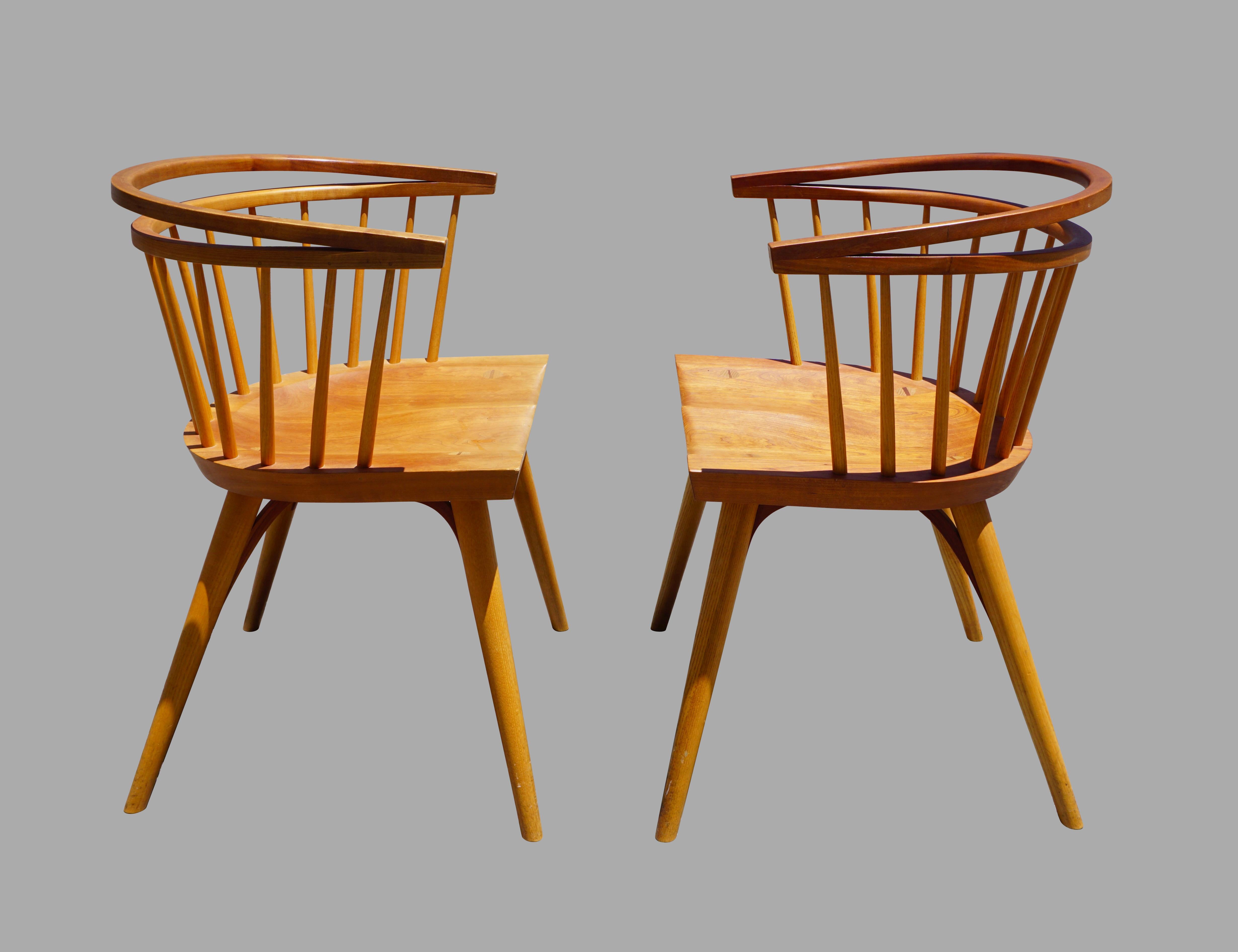 American Pair Handmade Cherry Stickback Armchairs by Thomas Moser Signed by Makers