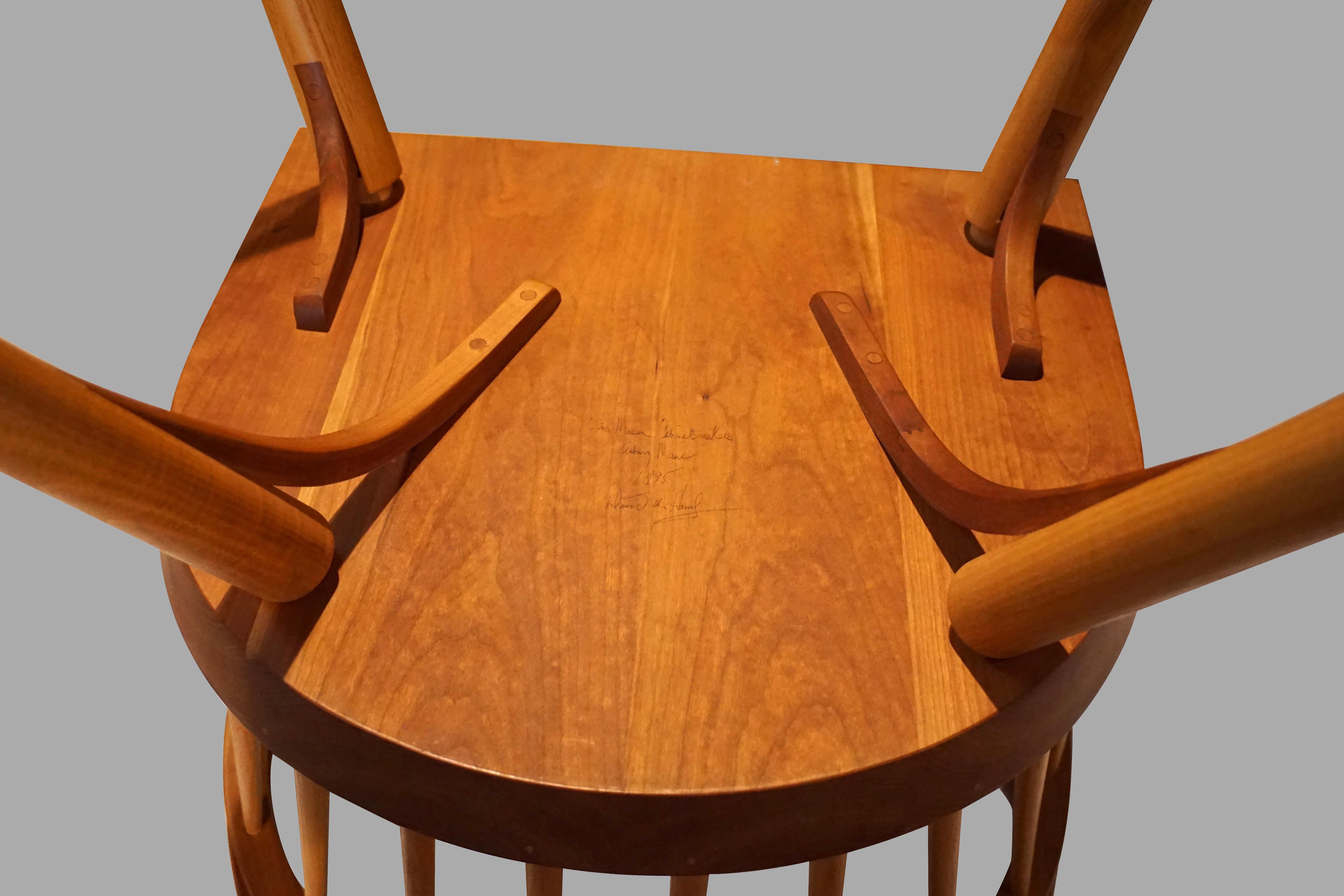Pair Handmade Cherry Stickback Armchairs by Thomas Moser Signed by Makers 2
