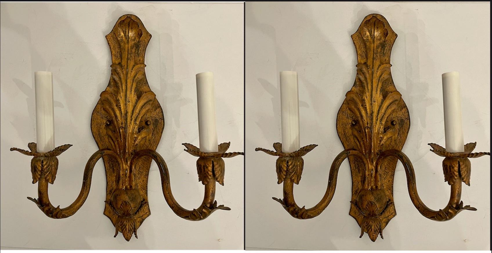 Pair Handmade Gilt Iron And Crystal Sconces Two Pairs Available For Sale 10