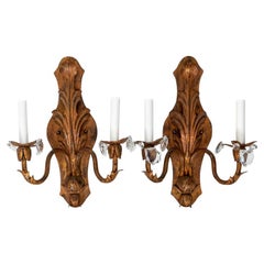 Pair Handmade Gilt Iron And Crystal Sconces Two Pairs Available