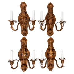 Pair Handmade Gilt Iron And Crystal Sconces Two Pairs Available