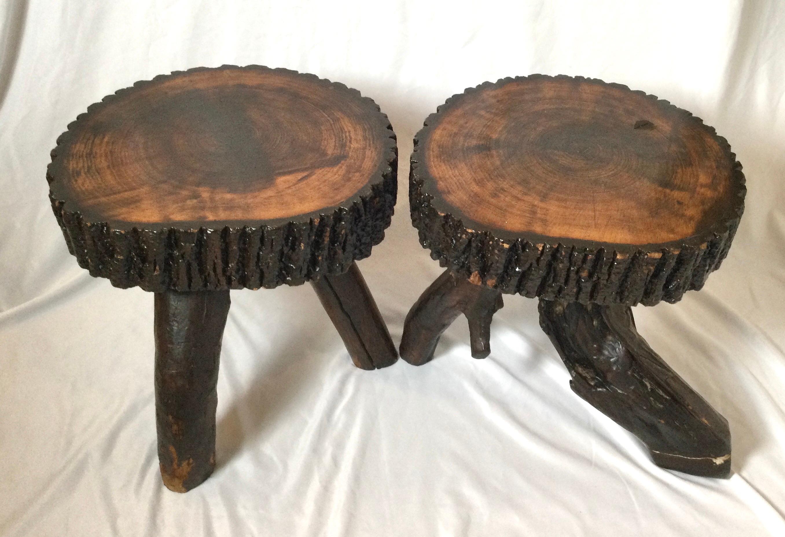 Adirondack Pair Handmade Organic Free Form Live Edge Tree Root Leg Drink Tables or Stools