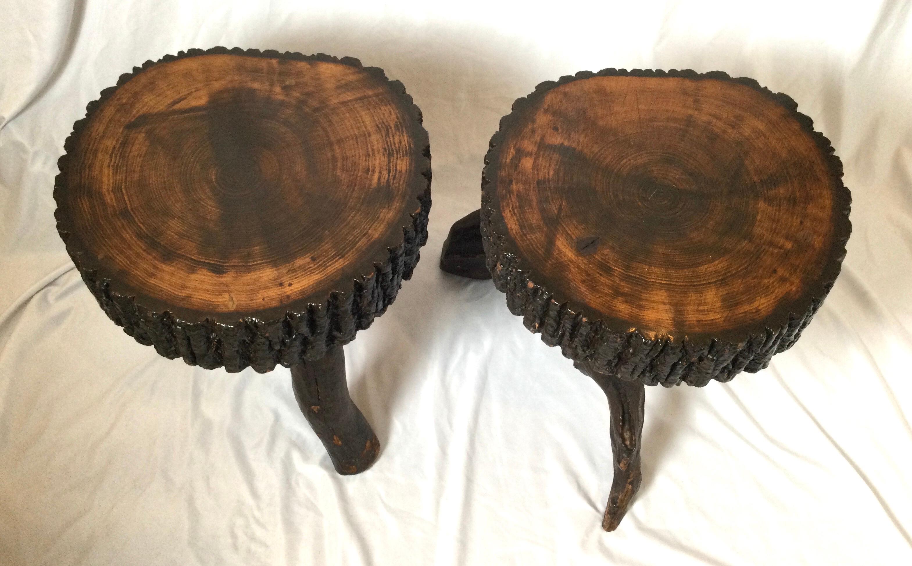 Pair Handmade Organic Free Form Live Edge Tree Root Leg Drink Tables or Stools 1