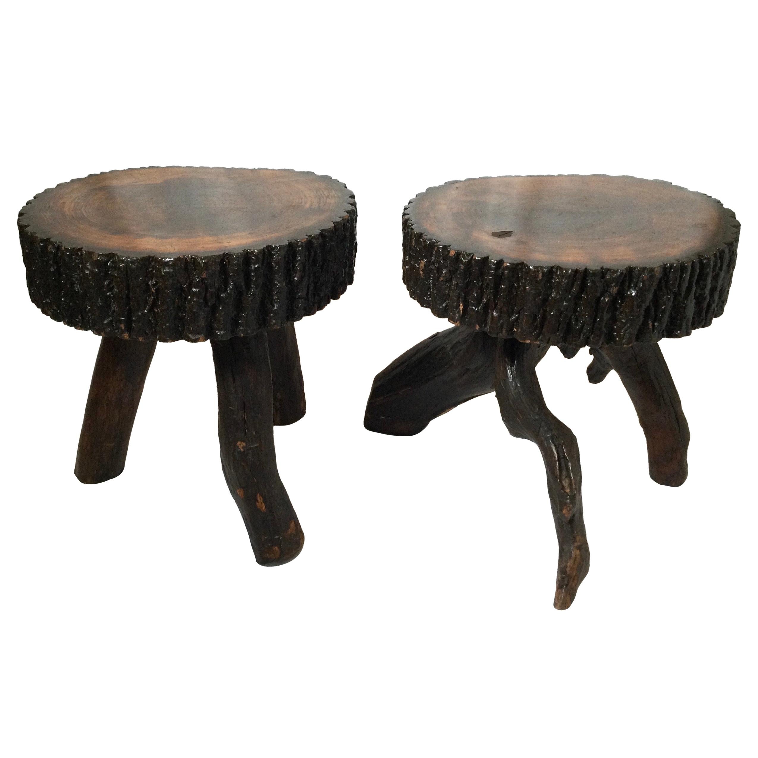 Pair Handmade Organic Free Form Live Edge Tree Root Leg Drink Tables or Stools