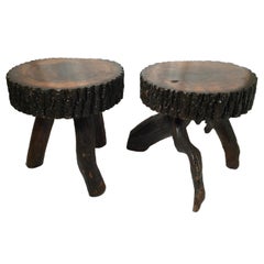 Pair Handmade Organic Free Form Live Edge Tree Root Leg Drink Tables or Stools