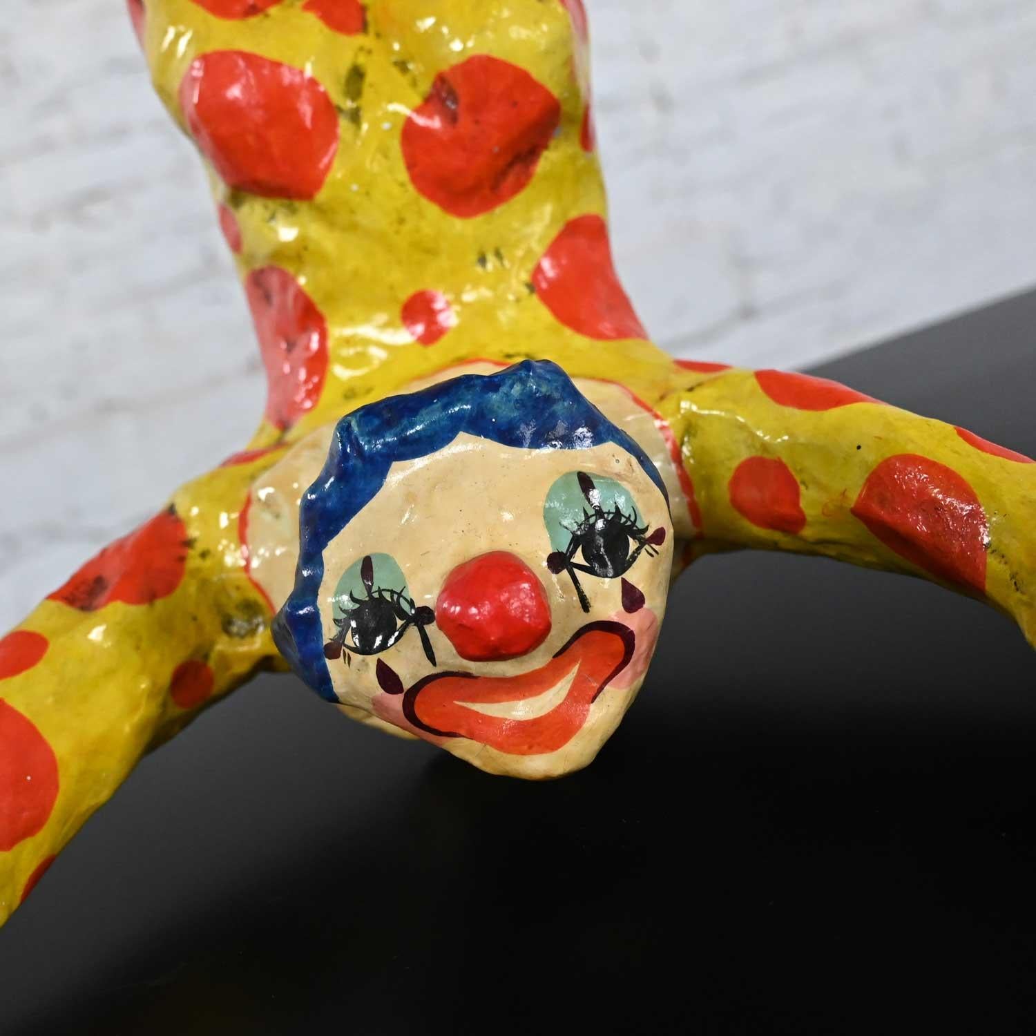Paste Pair Handmade Painted Acrobatic Papier Mache Clowns Mexico Attr Jeanne Valentine For Sale