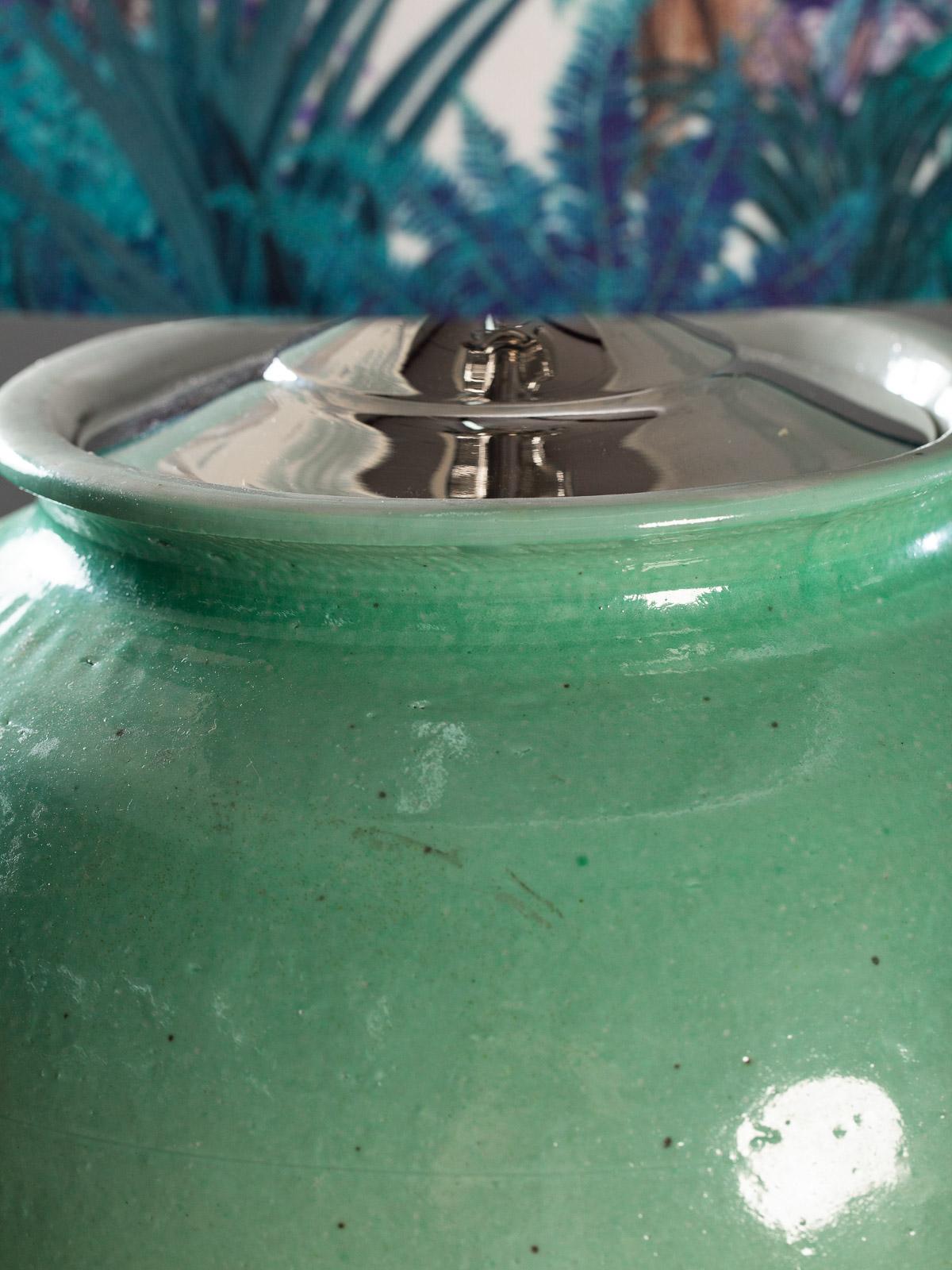 Handmade Turquoise Glazed Ceramic Vases Lamps Custom Lion Hand Made Shades, Pair For Sale 5