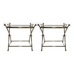 Coppia di tavoli da bar in ottone massiccio Vintage Italian fatti a mano con piano in vetro