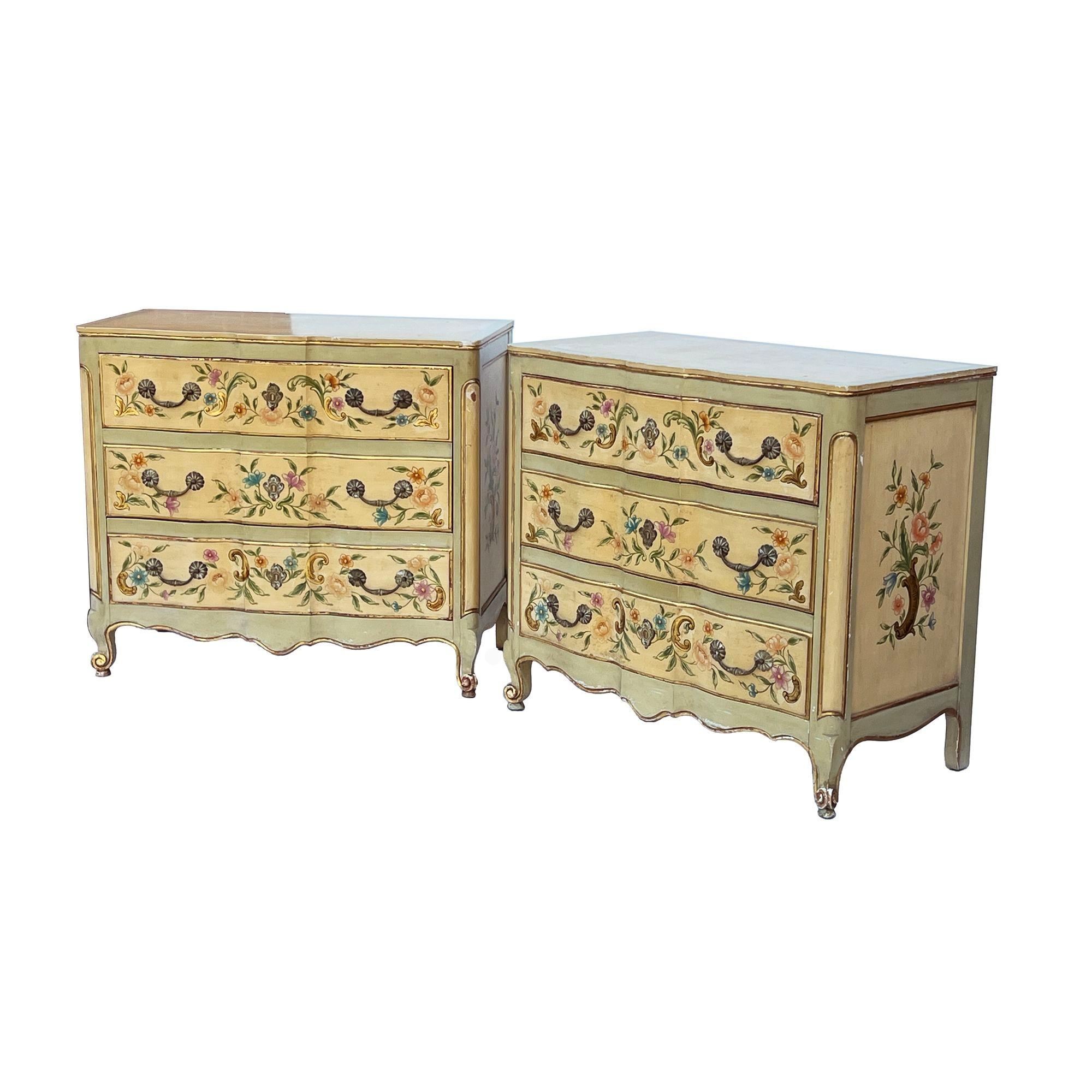 Mid-20th Century Pair Handpainted Chest Dressers by Ralph Widdicomb for John Widdicomb For Sale