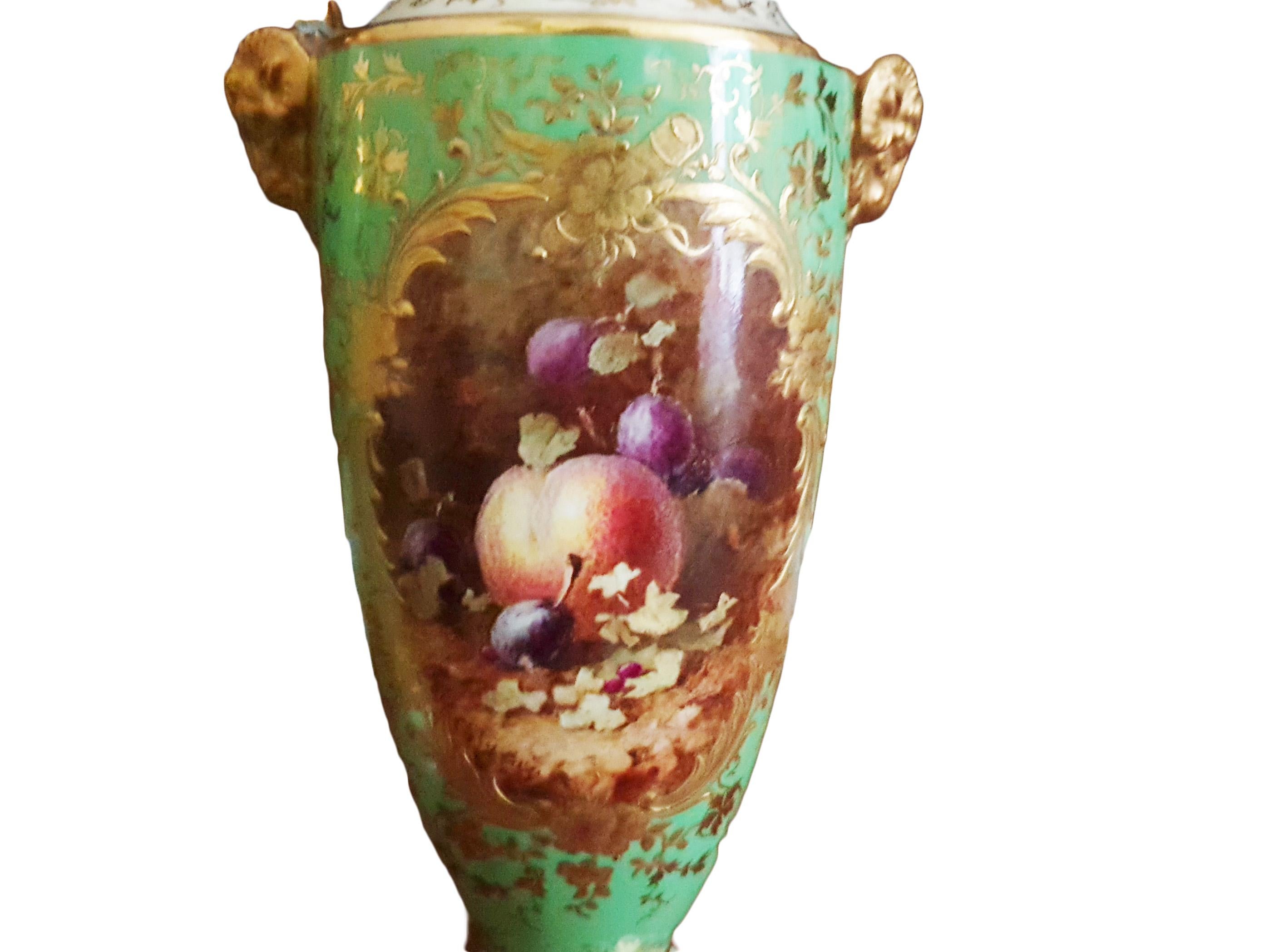 Mid-Century Modern Pair Handpainted Coalport Vases Signed by Frederick H. Chivers For Sale