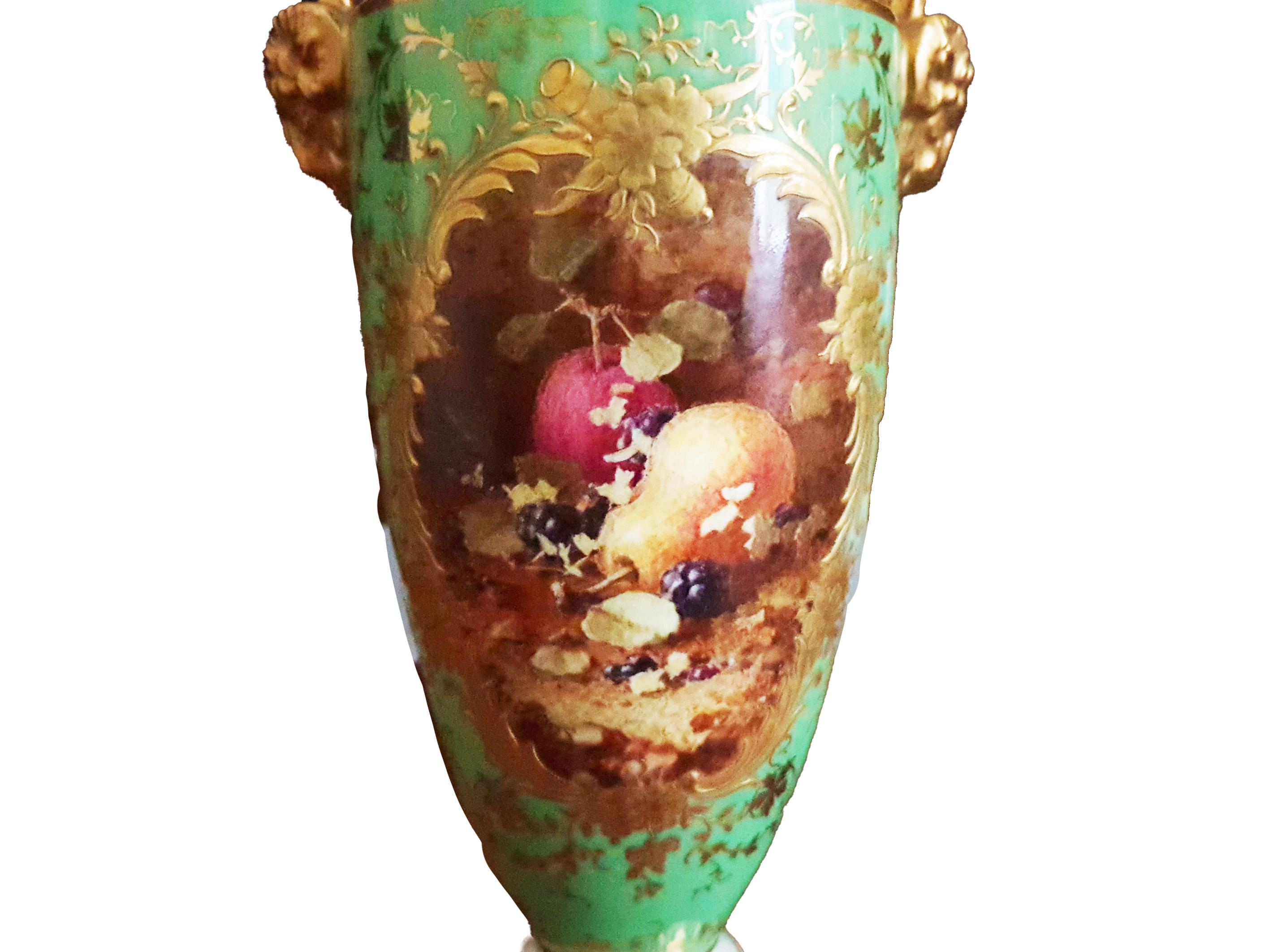 English Pair Handpainted Coalport Vases Signed by Frederick H. Chivers For Sale