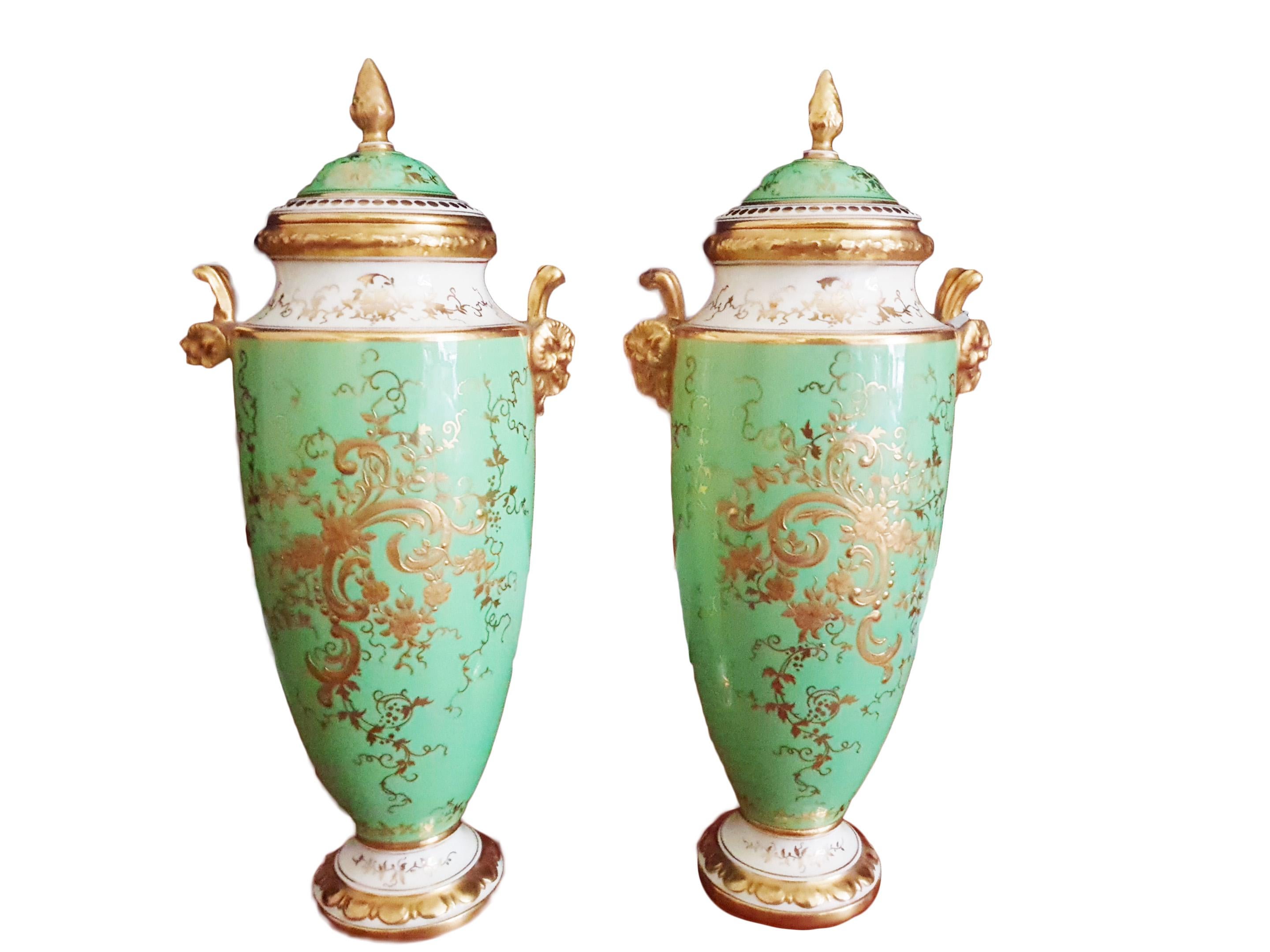 Hand-Painted Pair Handpainted Coalport Vases Signed by Frederick H. Chivers For Sale