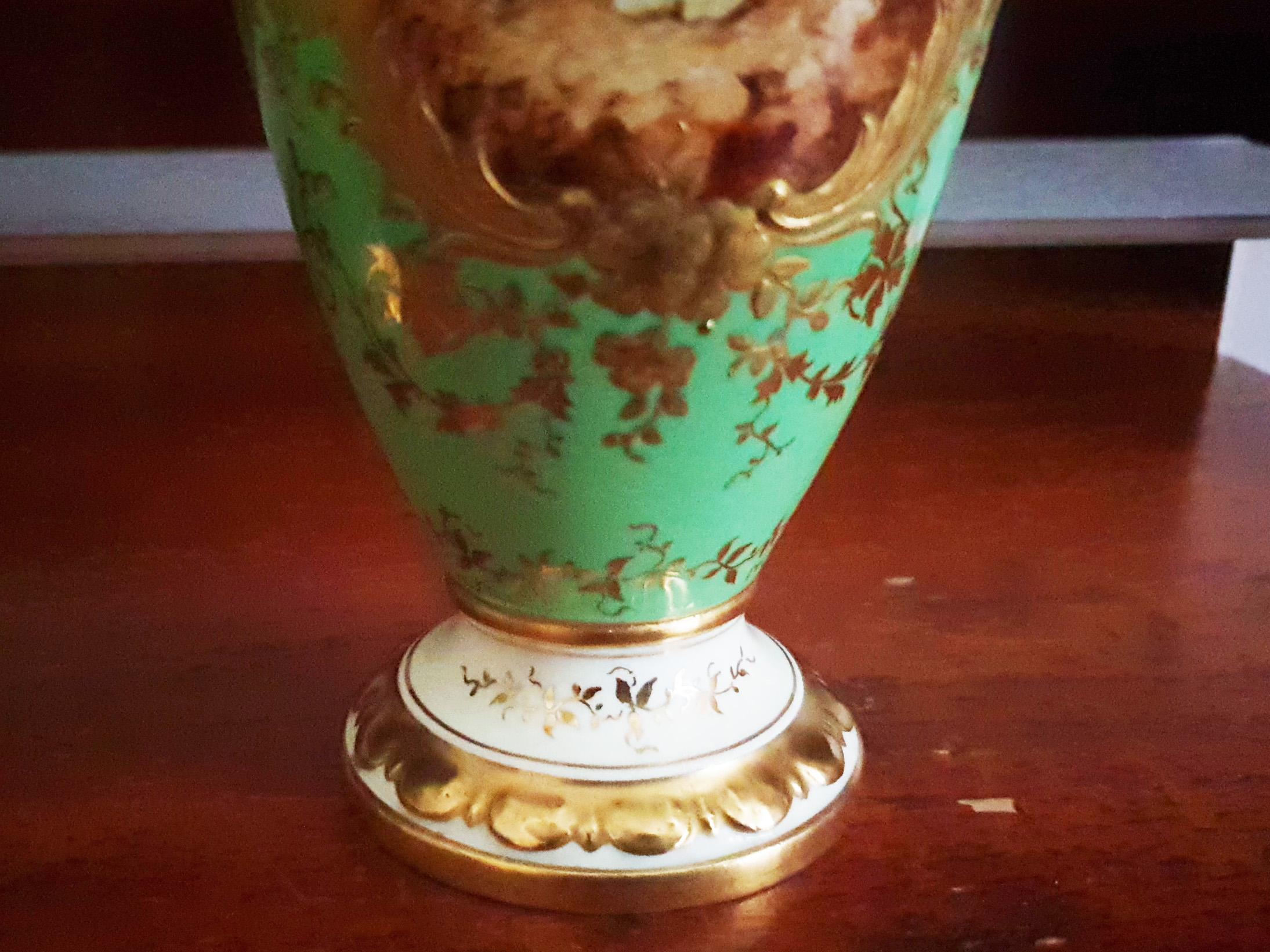 Porcelain Pair Handpainted Coalport Vases Signed by Frederick H. Chivers For Sale