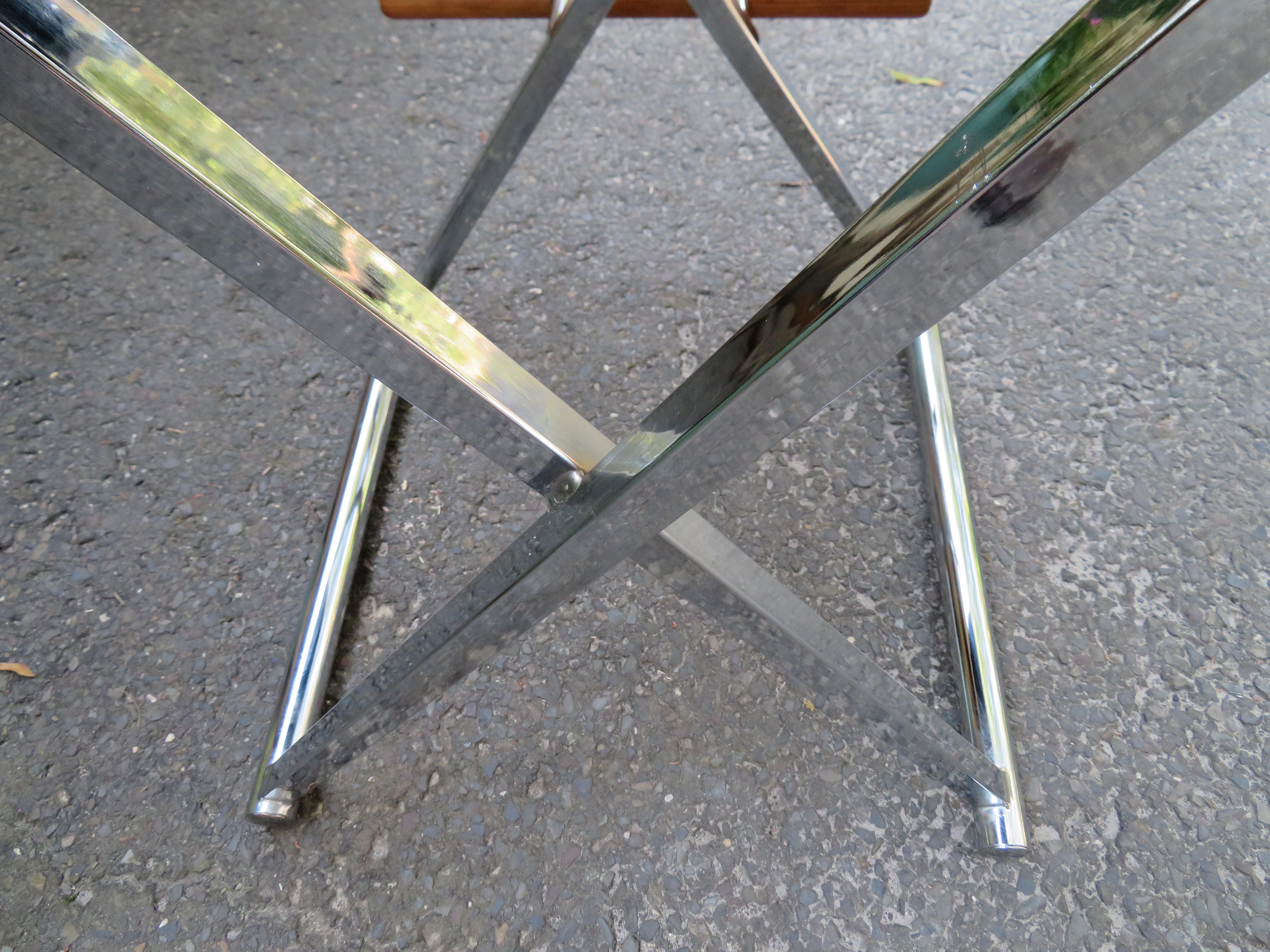 Pair of Handsome Milo Baughman Style Chrome Directors Chair Bar Stools For Sale 5