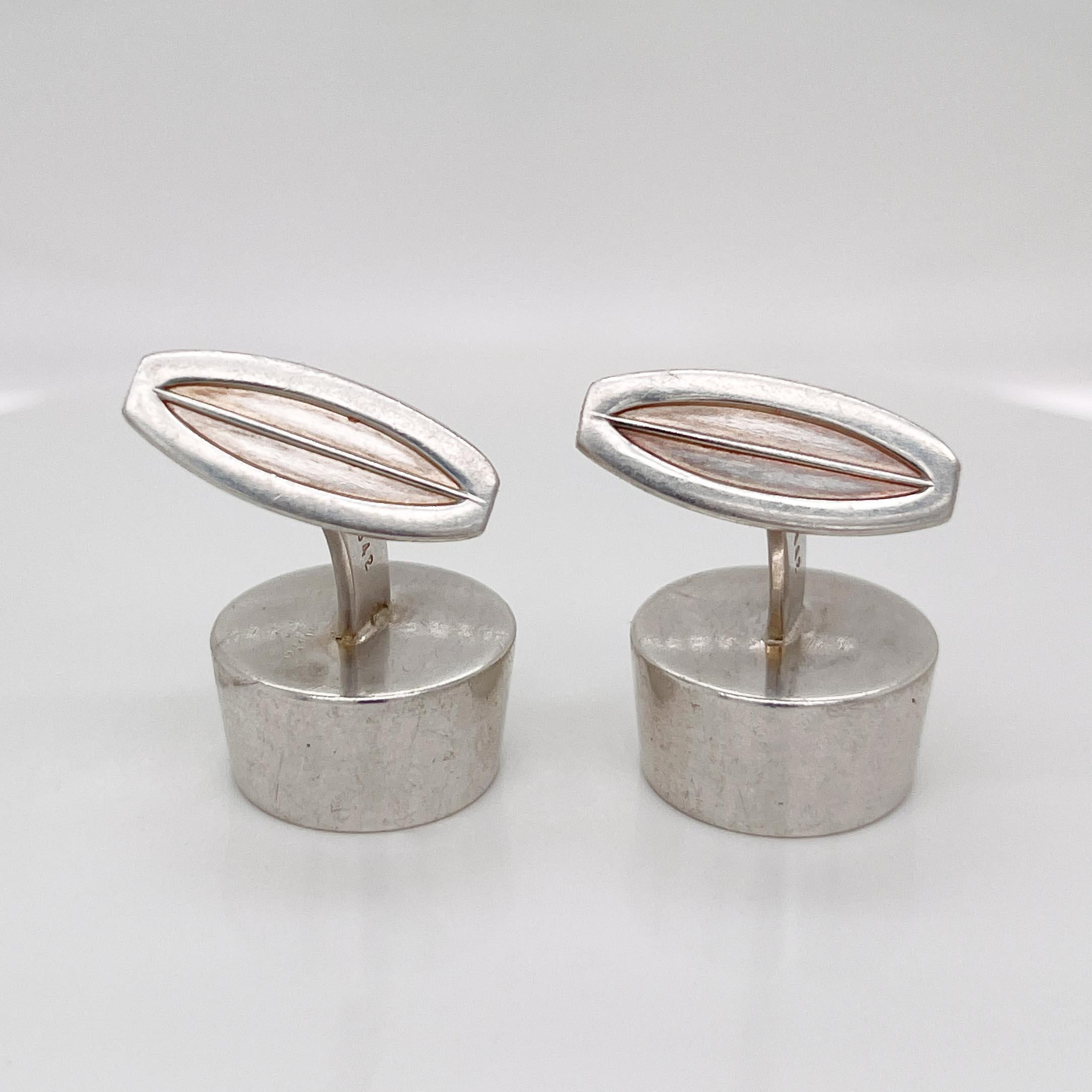 Men's Pair Hans Hansen Danish Modern Sterling Silver Cufflinks Model no 642 For Sale