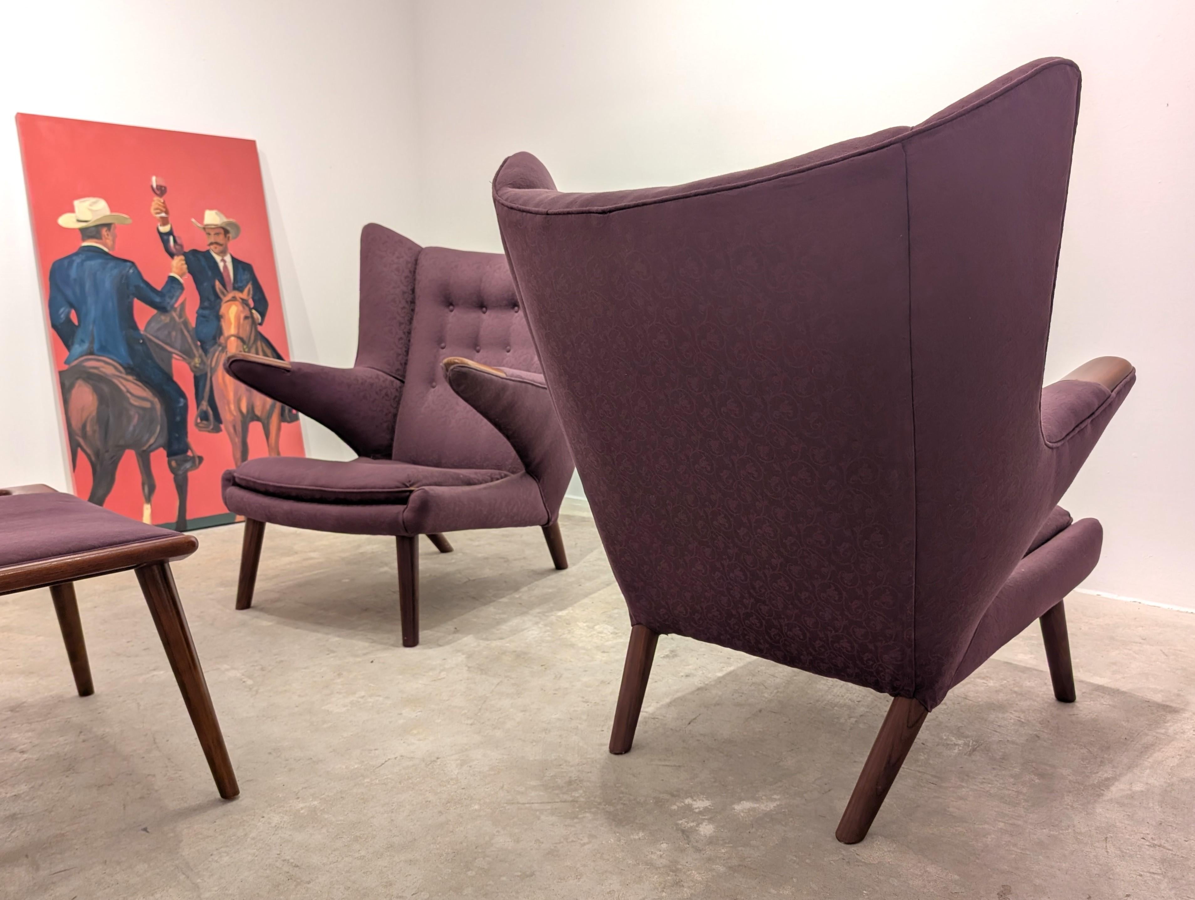 Danish Pair Hans J. Wegner 'Papa Bear' Armchairs, A.P. Stolen, Denmark W/ Ottoman For Sale