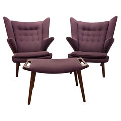 Pair Hans J. Wegner 'Papa Bear' Armchairs, A.P. Stolen, Denmark W/ Ottoman